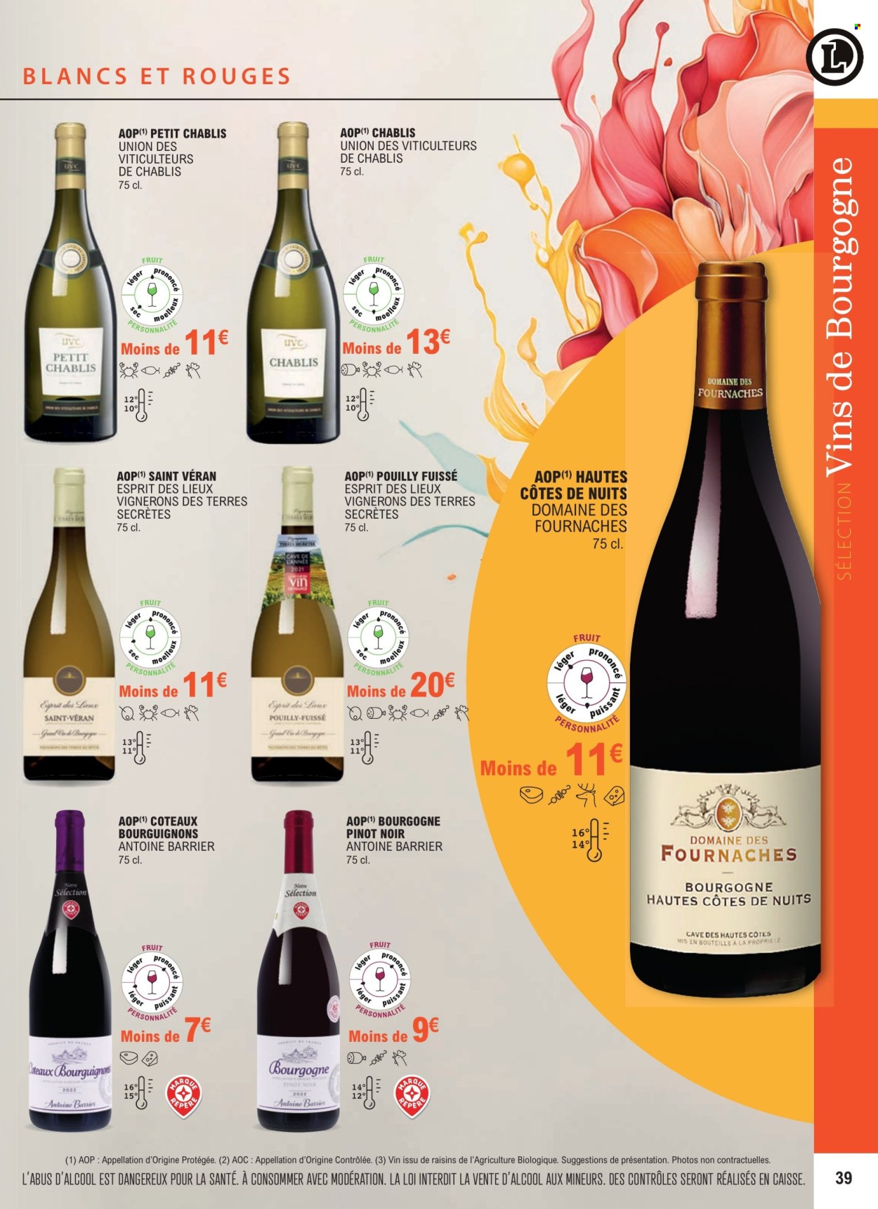 thumbnail - Catalogue E.Leclerc - 01/01/2024 - 31/12/2025 - Produits soldés - alcool, ESPRIT, vin blanc, vin, bourgogne. Page 39.