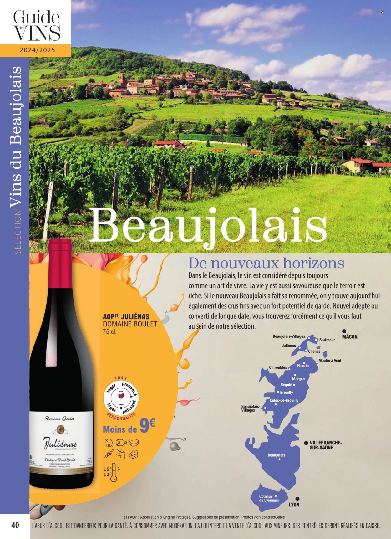 thumbnail - Catalogue E.Leclerc - 01/01/2024 - 31/12/2025 - Produits soldés - alcool, Beaujolais, vin blanc, vin. Page 40.