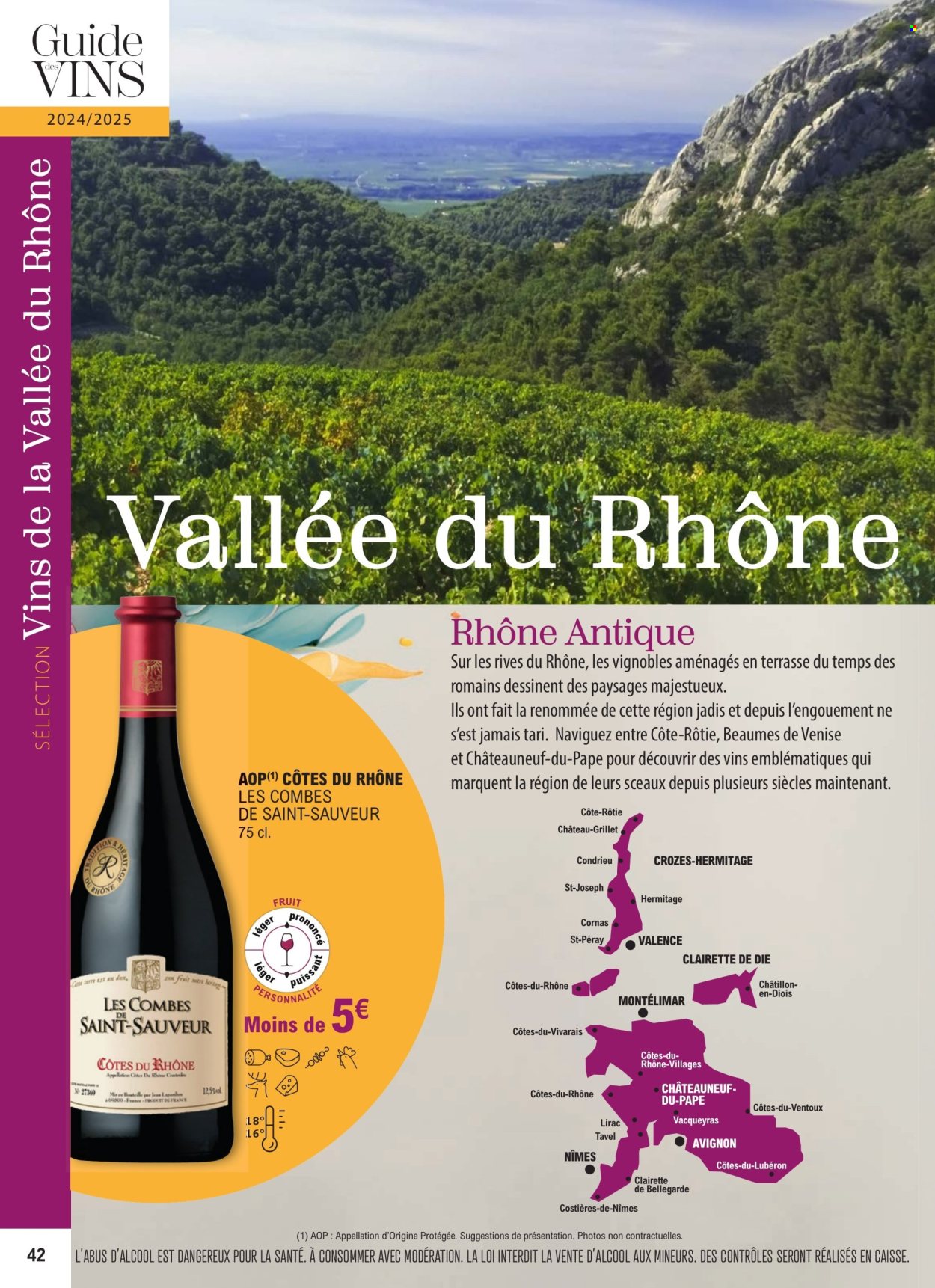 thumbnail - Catalogue E.Leclerc - 01/01/2024 - 31/12/2025 - Produits soldés - alcool, Côtes du Rhône, Châteauneuf du Pape, vin rosé, vin, vin pétillant, jeans. Page 42.