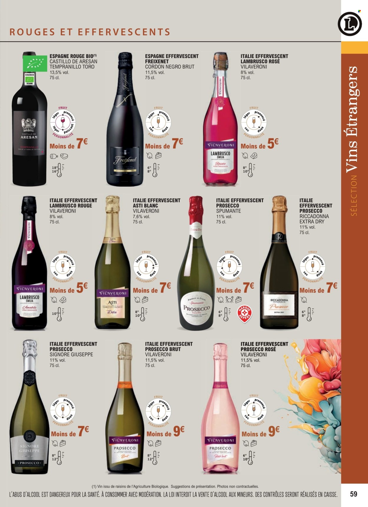 thumbnail - Catalogue E.Leclerc - 01/01/2024 - 31/12/2025 - Produits soldés - vin rouge, Prosecco, vin, Lambrusco. Page 59.