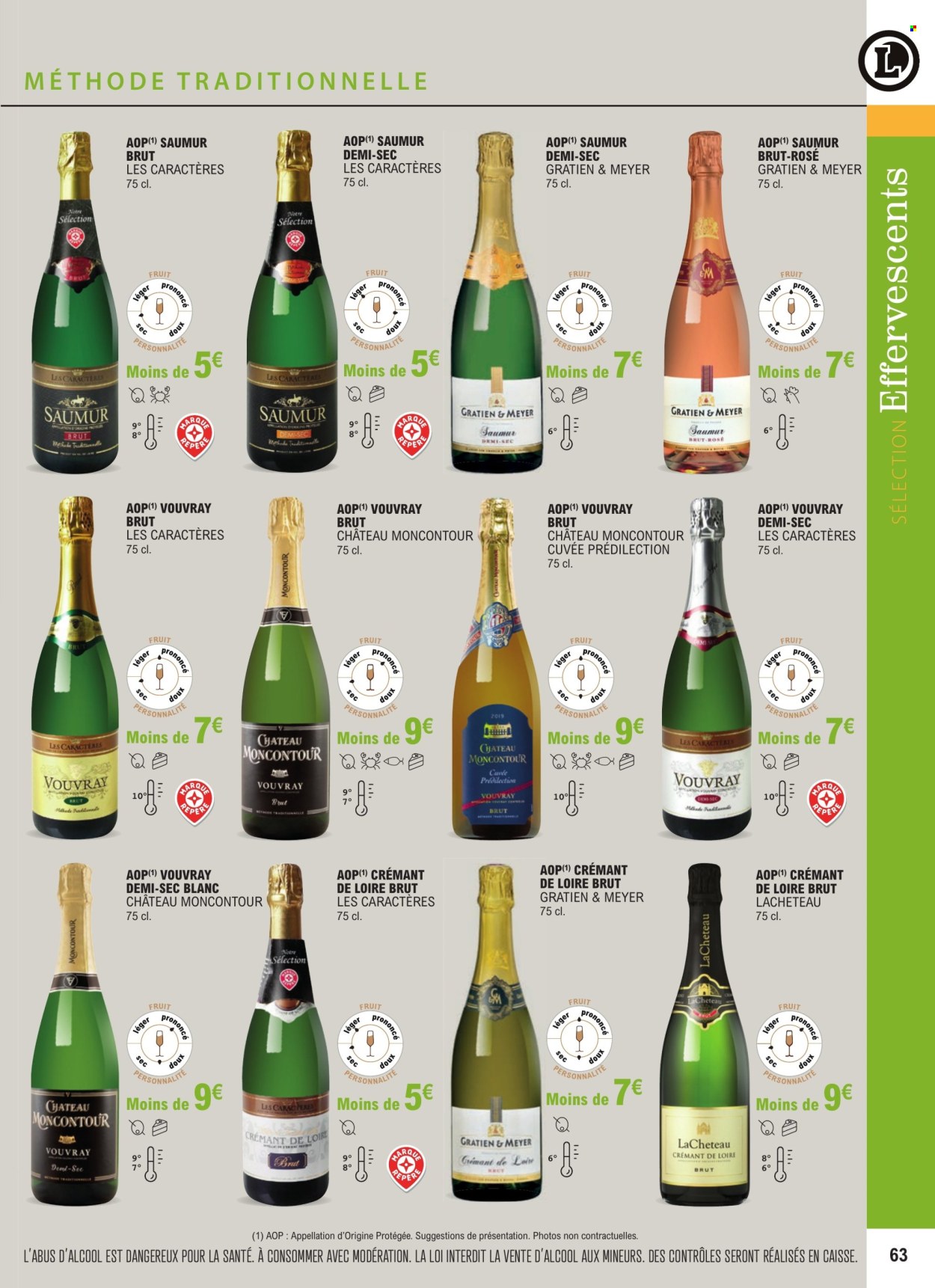 thumbnail - Catalogue E.Leclerc - 01/01/2024 - 31/12/2025 - Produits soldés - vin, vin pétillant, vins de Loire. Page 63.