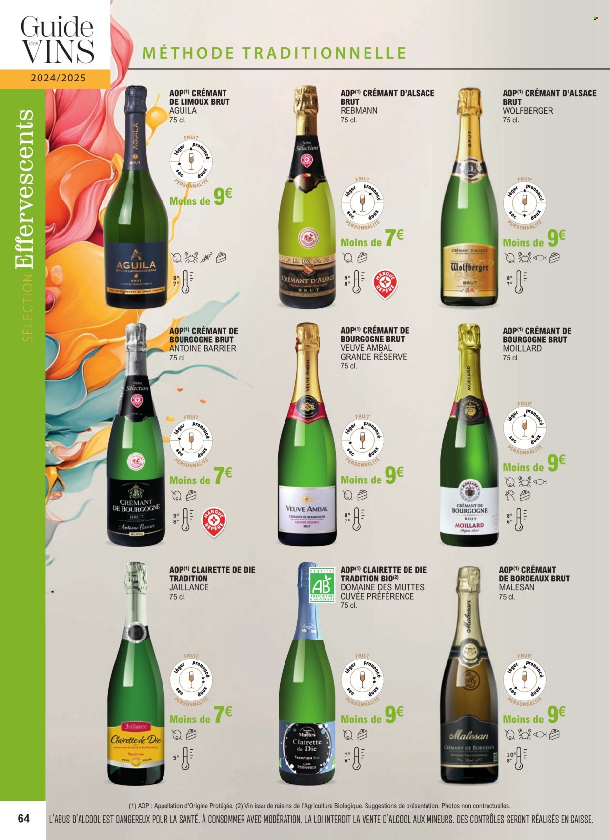 thumbnail - Catalogue E.Leclerc - 01/01/2024 - 31/12/2025 - Produits soldés - alcool, Bordeaux, Crémant d’Alsace, champagne, vin, Crémant de Bordeaux, Crémant de Bourgogne, vin pétillant, bourgogne. Page 64.