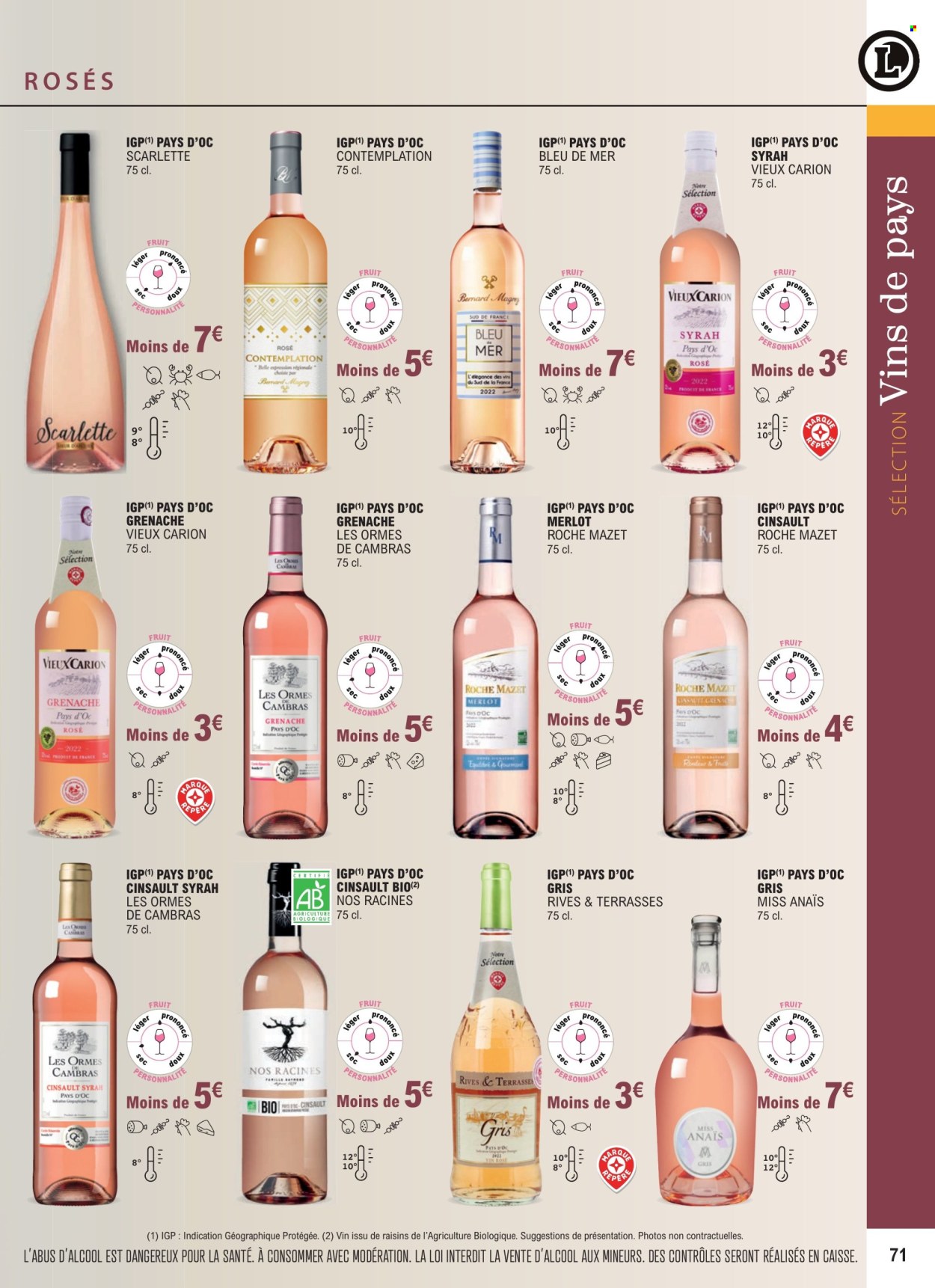 thumbnail - Catalogue E.Leclerc - 01/01/2024 - 31/12/2025 - Produits soldés - vin rosé, vin rouge. Page 71.