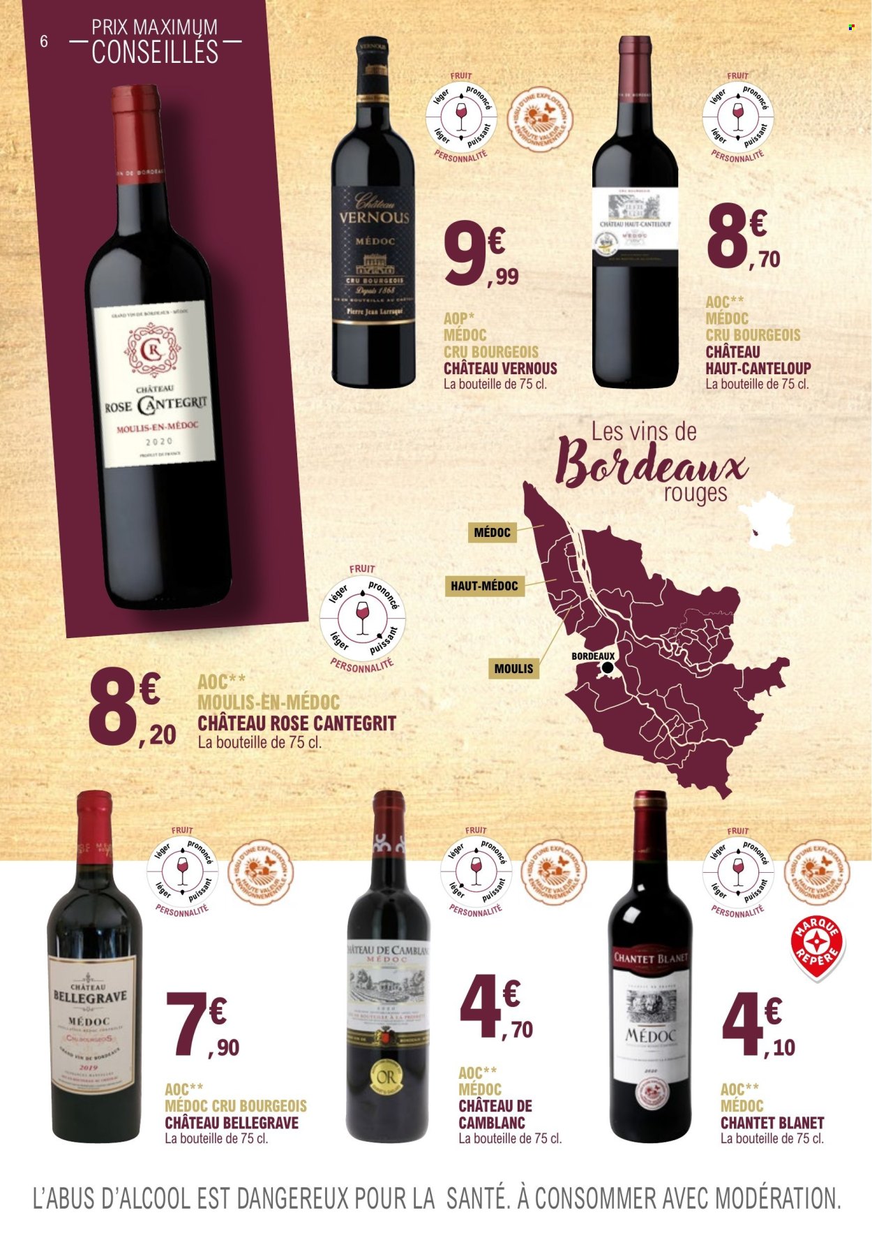 thumbnail - Catalogue E.Leclerc - 01/01/2023 - 31/12/2024 - Produits soldés - alcool, Bordeaux, vin rouge, vin, jeans. Page 6.