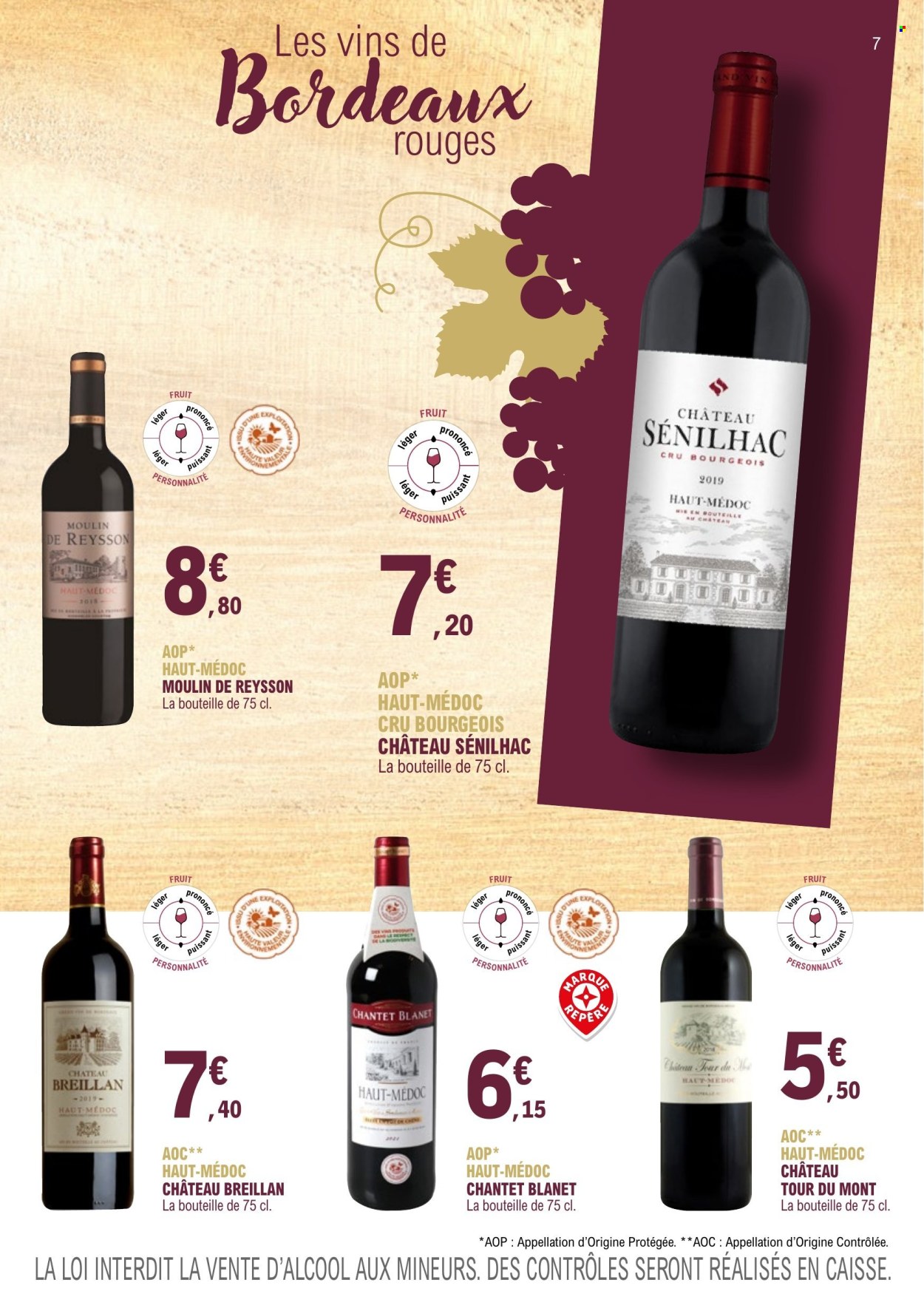 thumbnail - Catalogue E.Leclerc - 01/01/2023 - 31/12/2024 - Produits soldés - alcool, Bordeaux, vin rouge, vin. Page 7.