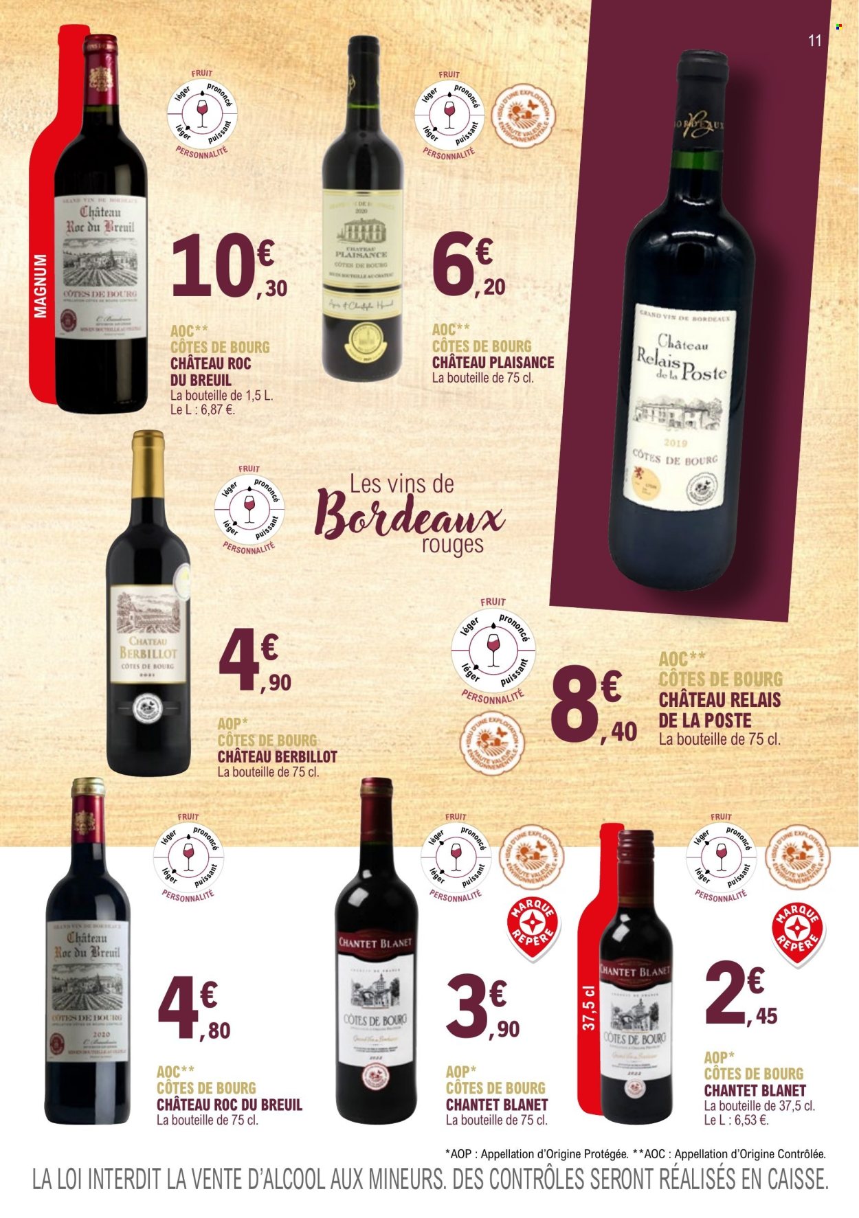 thumbnail - Catalogue E.Leclerc - 01/01/2023 - 31/12/2024 - Produits soldés - alcool, Bordeaux, vin rouge, vin. Page 11.