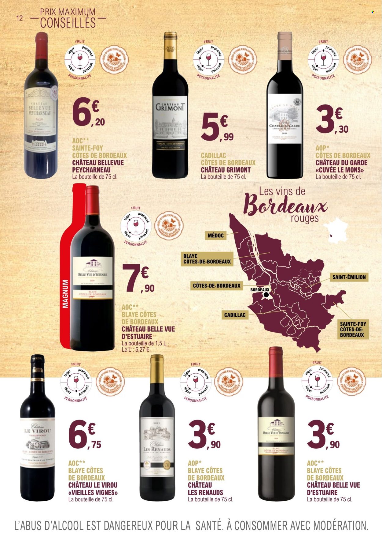 thumbnail - Catalogue E.Leclerc - 01/01/2023 - 31/12/2024 - Produits soldés - alcool, Bordeaux, Carrelet d'Estuaire, vin rouge, vin. Page 12.