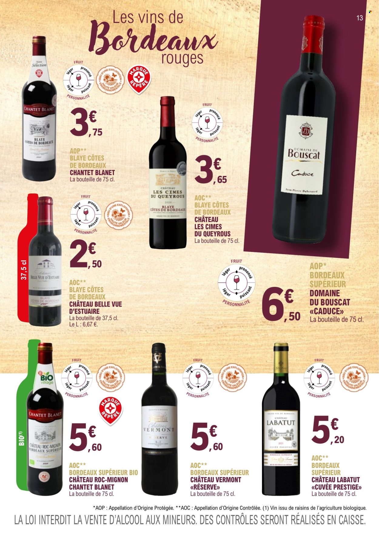 thumbnail - Catalogue E.Leclerc - 01/01/2023 - 31/12/2024 - Produits soldés - alcool, Bordeaux, Carrelet d'Estuaire, vin rouge, vin. Page 13.