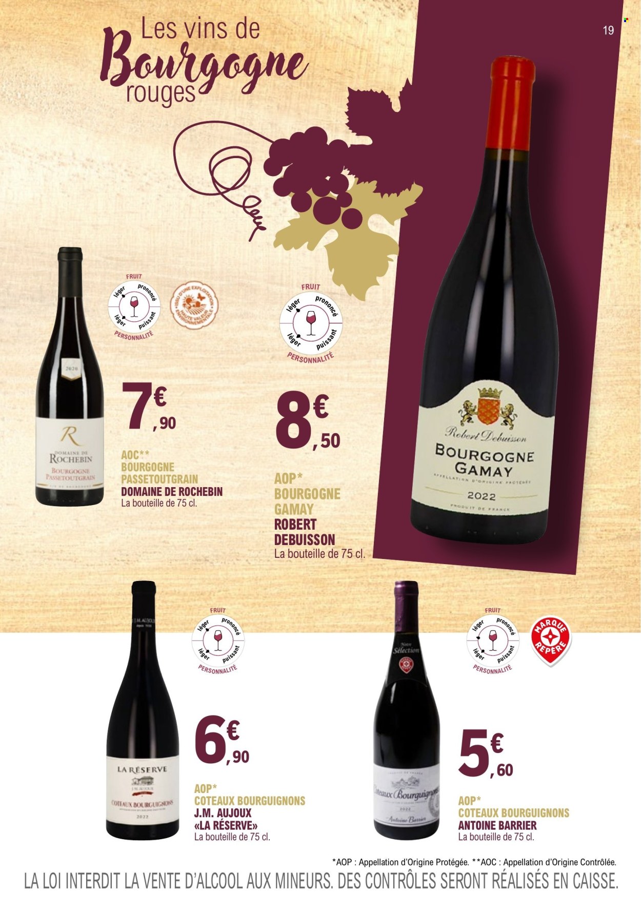 thumbnail - Catalogue E.Leclerc - 01/01/2023 - 31/12/2024 - Produits soldés - alcool, vin, bourgogne. Page 19.