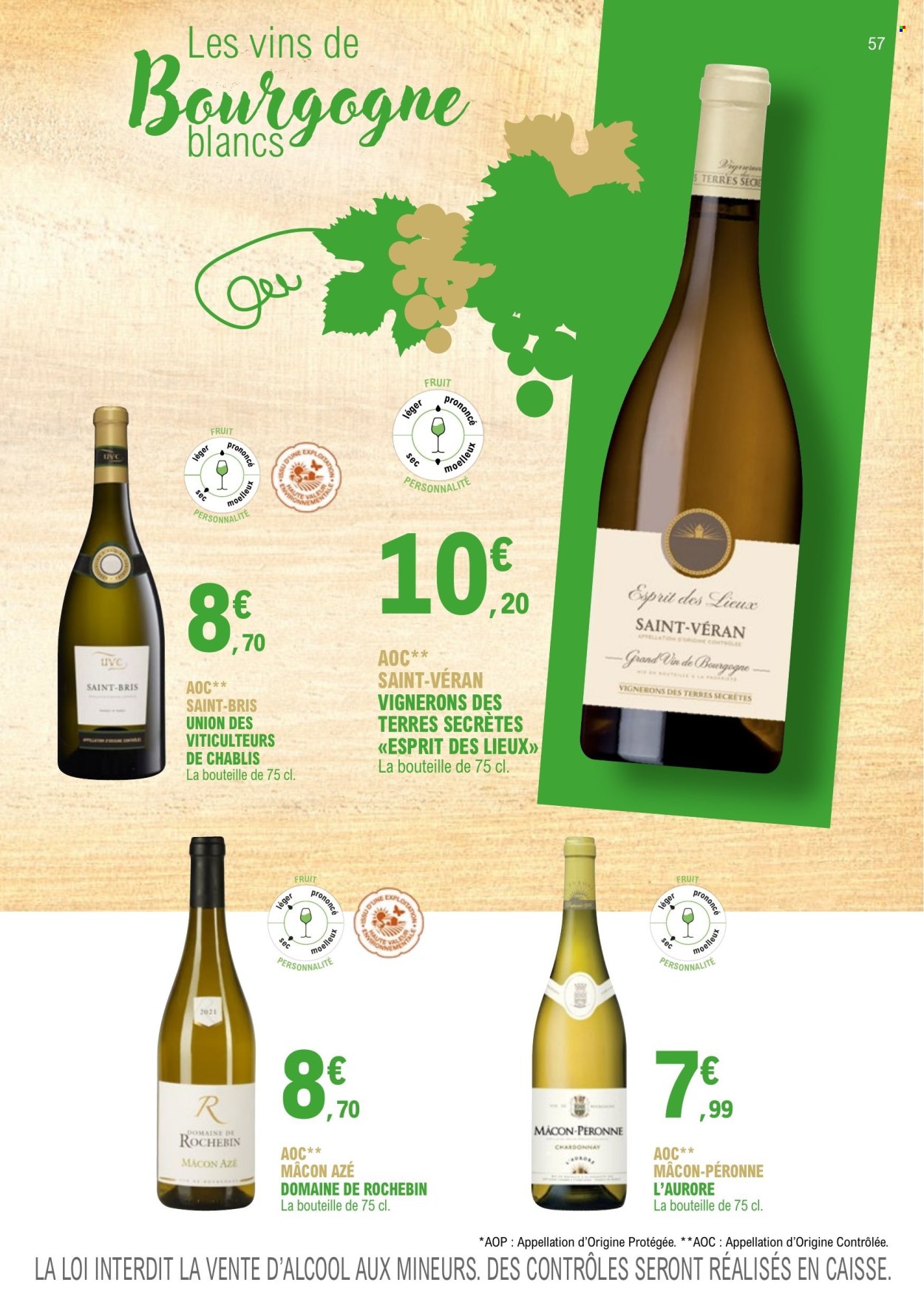 thumbnail - Catalogue E.Leclerc - 01/01/2023 - 31/12/2024 - Produits soldés - ESPRIT, vin blanc, bourgogne. Page 57.