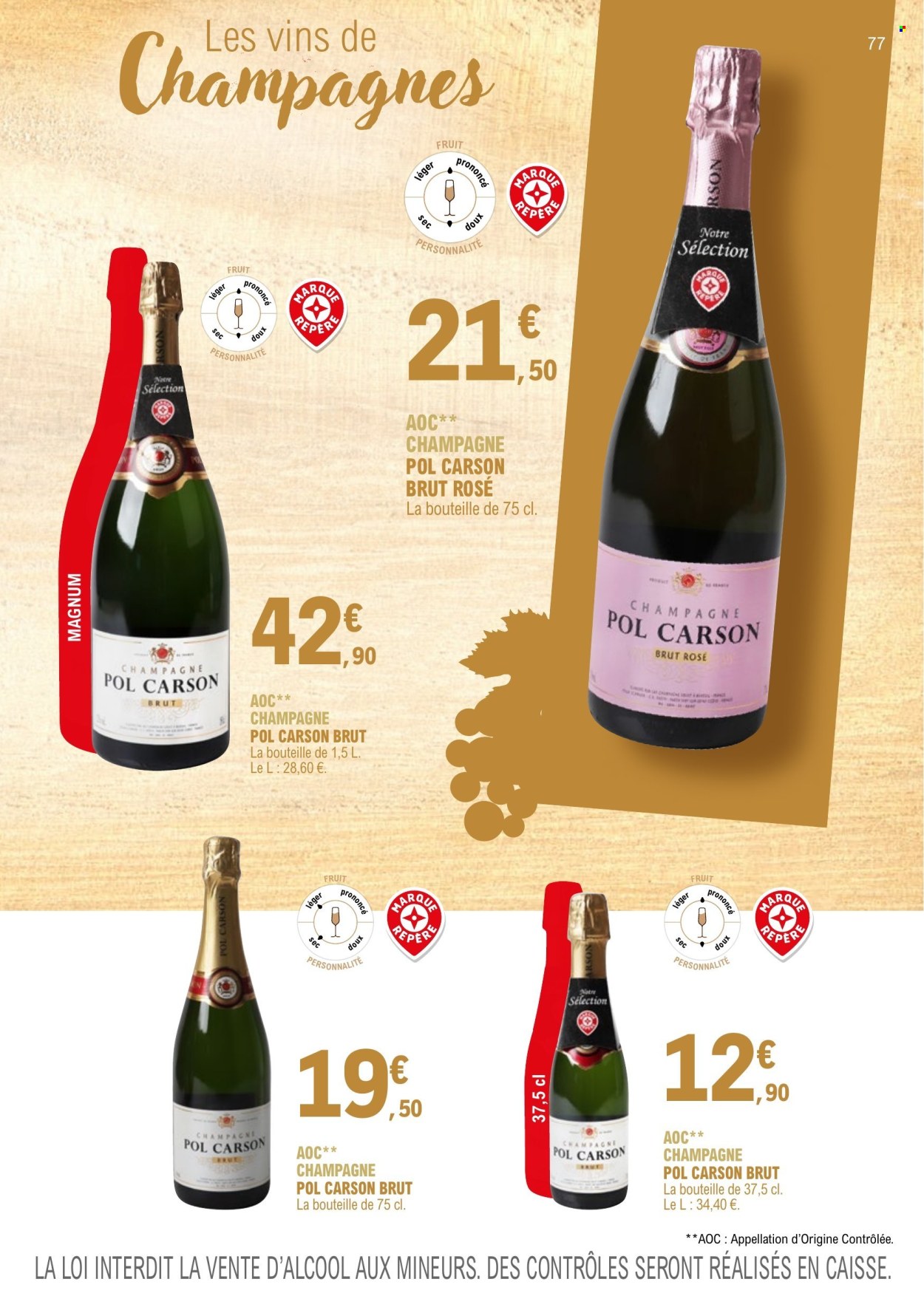 thumbnail - Catalogue E.Leclerc - 01/01/2023 - 31/12/2024 - Produits soldés - alcool, champagne. Page 77.