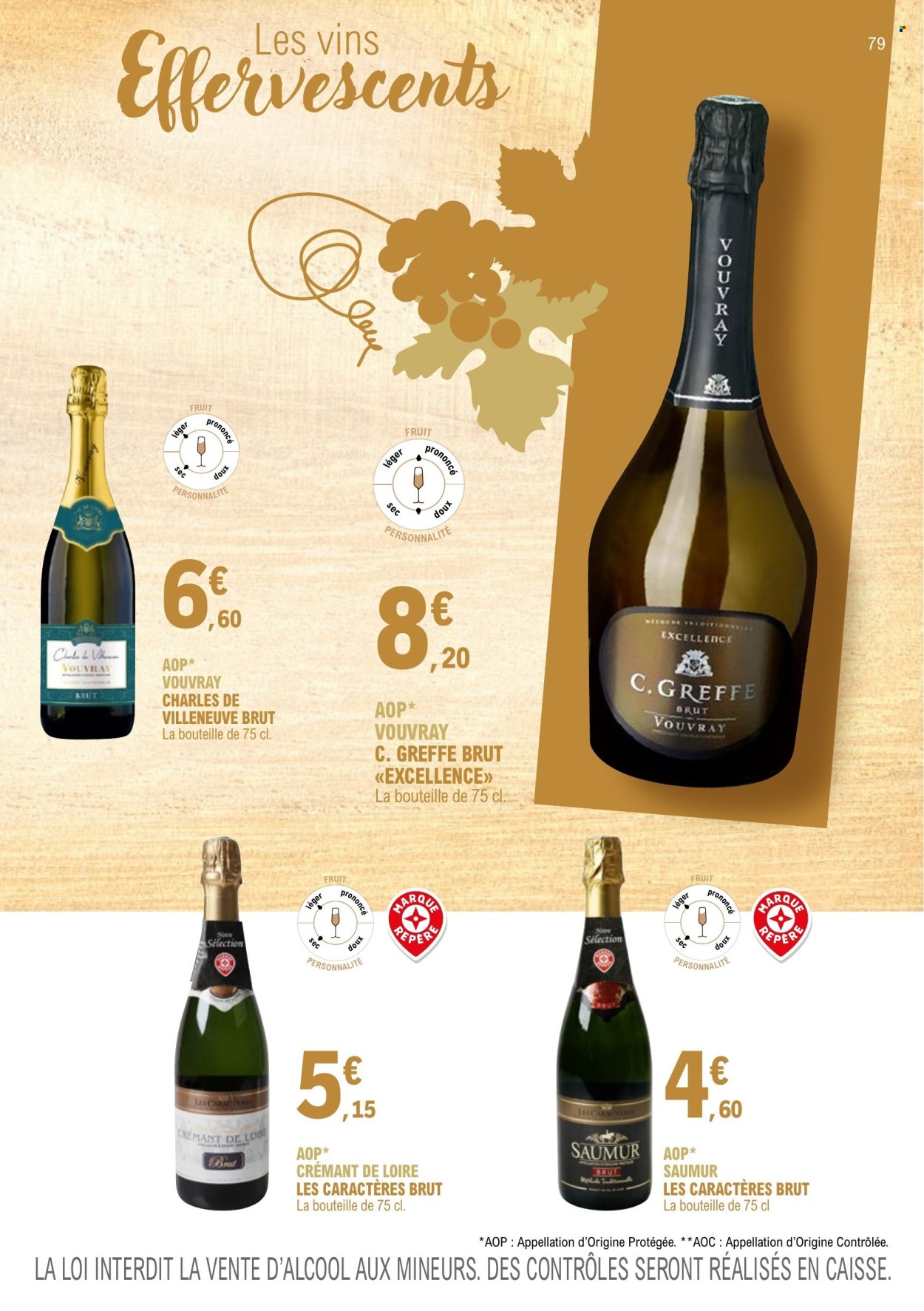 thumbnail - Catalogue E.Leclerc - 01/01/2023 - 31/12/2024 - Produits soldés - vin, vin pétillant, vins de Loire. Page 79.