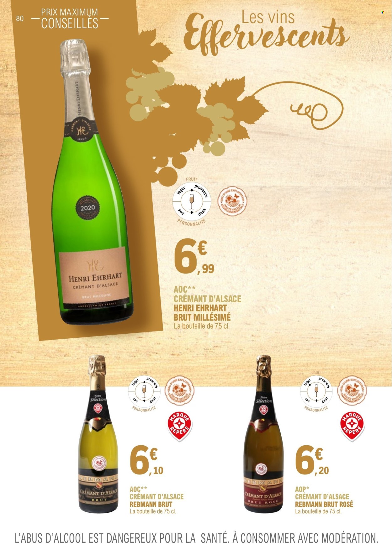 thumbnail - Catalogue E.Leclerc - 01/01/2023 - 31/12/2024 - Produits soldés - alcool, Crémant d’Alsace, champagne, vin pétillant. Page 80.