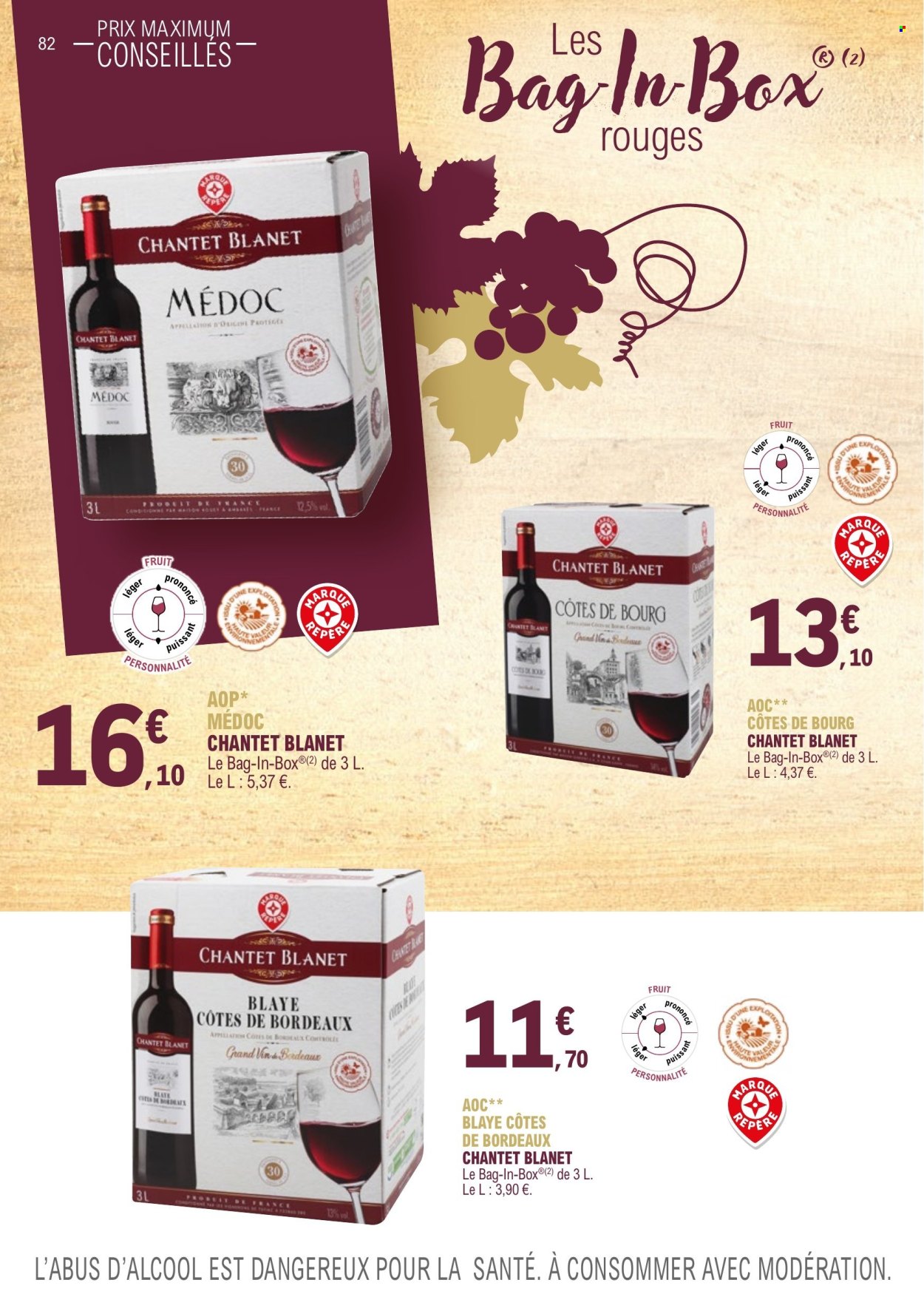thumbnail - Catalogue E.Leclerc - 01/01/2023 - 31/12/2024 - Produits soldés - alcool, Bordeaux, vin rouge, vin. Page 82.