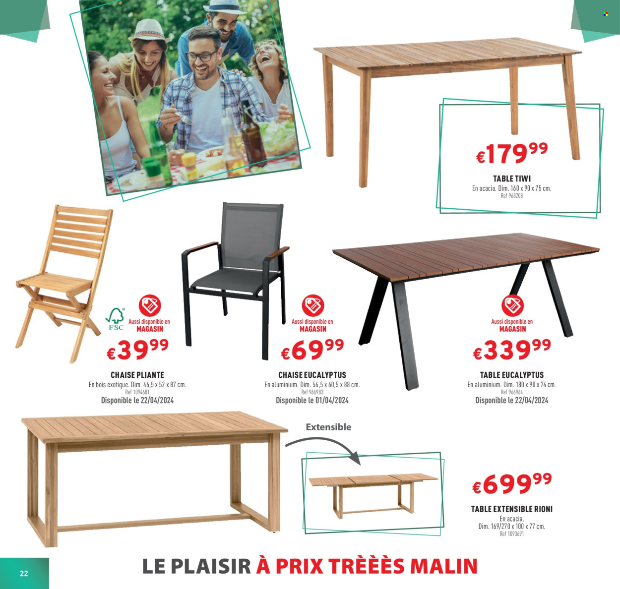 thumbnail - Catalogue Trafic - Produits soldés - table, chaise, table extensible, chaise pliante. Page 22.