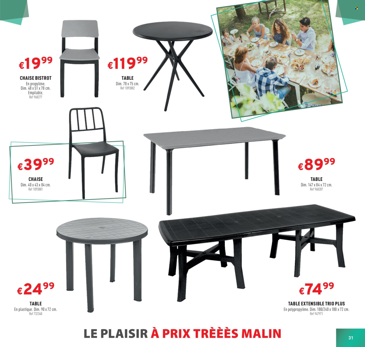 thumbnail - Catalogue Trafic - Produits soldés - table, chaise, table extensible. Page 31.