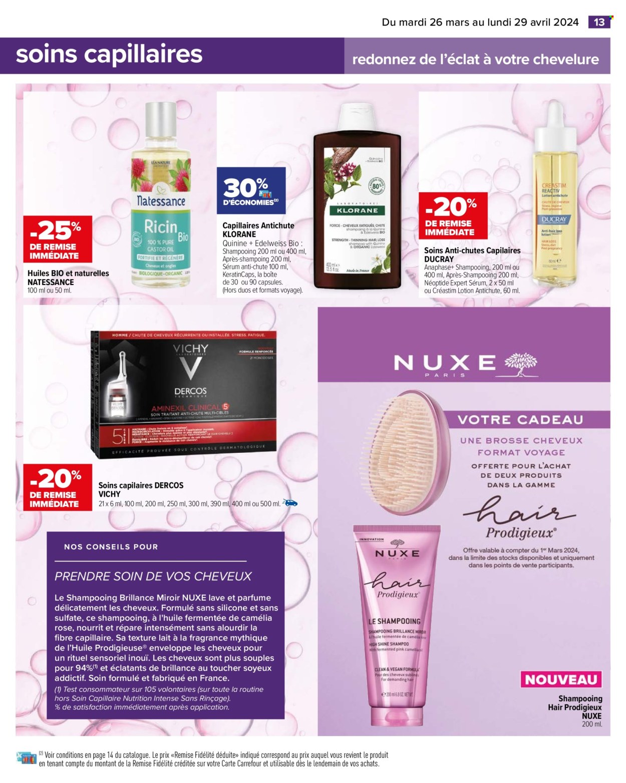 thumbnail - Catalogue Carrefour Hypermarchés - 26/03/2024 - 29/04/2024 - Produits soldés - Ducray, Klorane, Vichy, shampooing, Nuxe. Page 15.