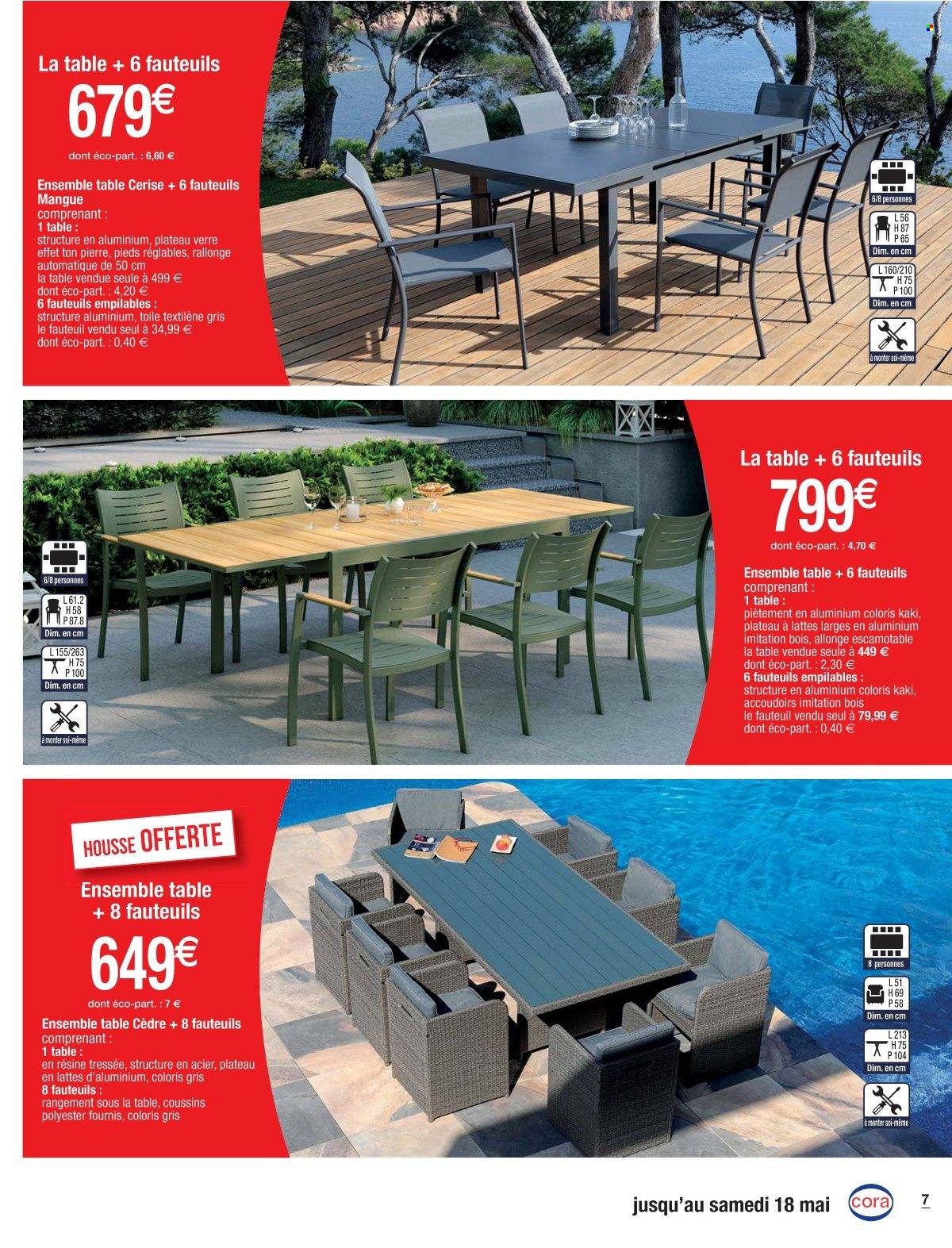 thumbnail - Catalogue Cora - 26/03/2024 - 18/05/2024 - Produits soldés - table, mangue, coffret, verre, coussin, fauteuil. Page 7.
