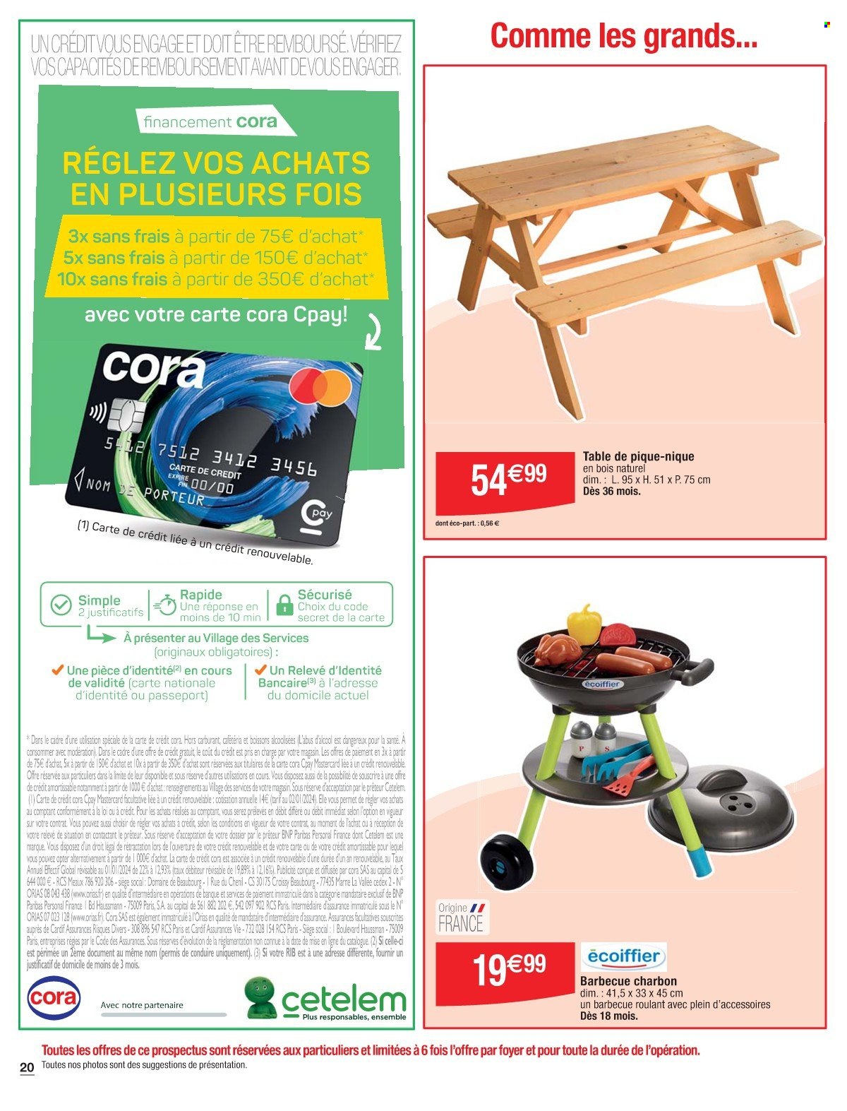 thumbnail - Catalogue Cora - 26/03/2024 - 18/05/2024 - Produits soldés - table, ligne, barbecue. Page 20.