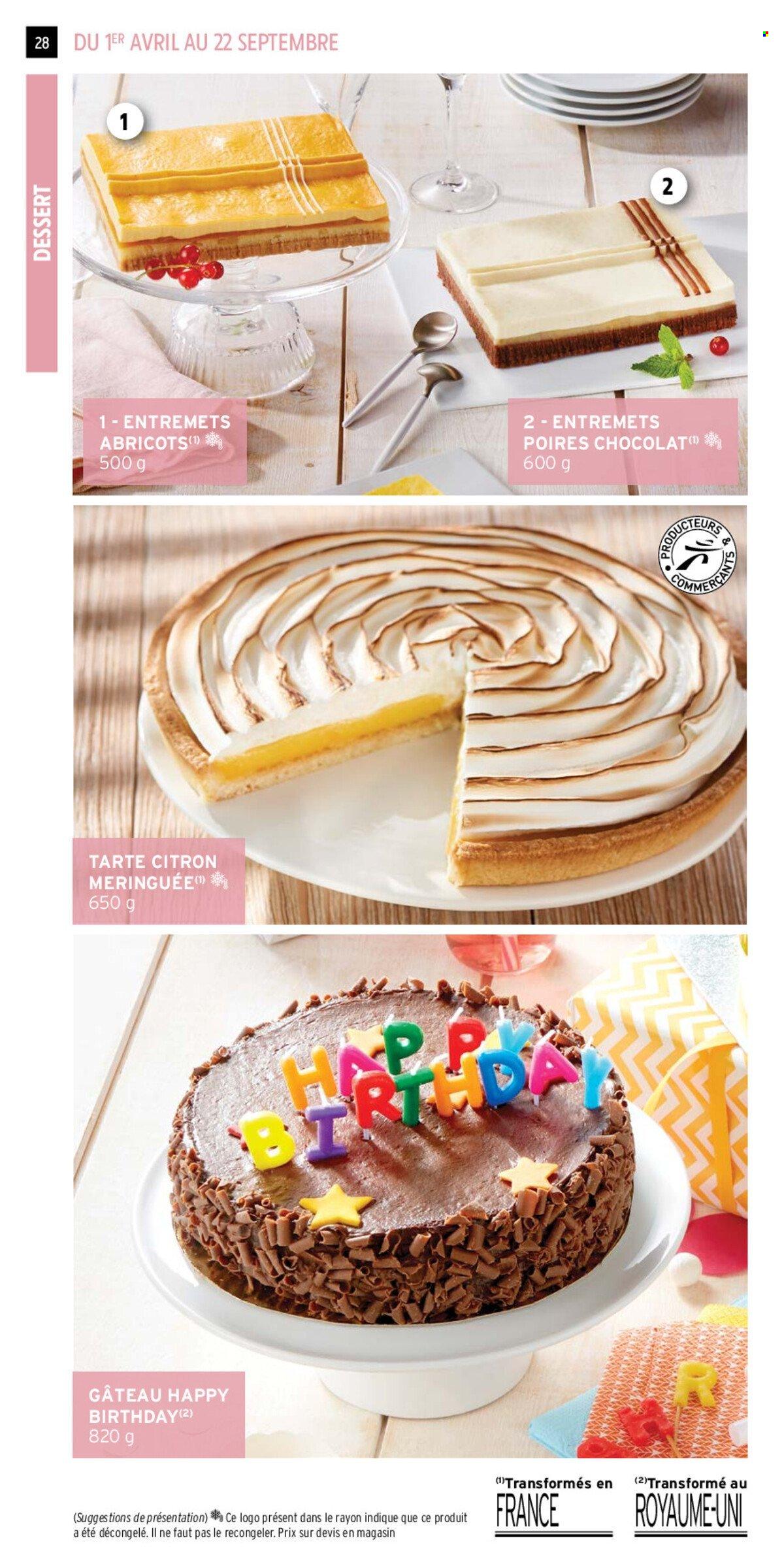 thumbnail - Catalogue Intermarché - 01/04/2024 - 22/09/2024 - Produits soldés - gâteau, tarte, abricots, poire, chocolat. Page 28.