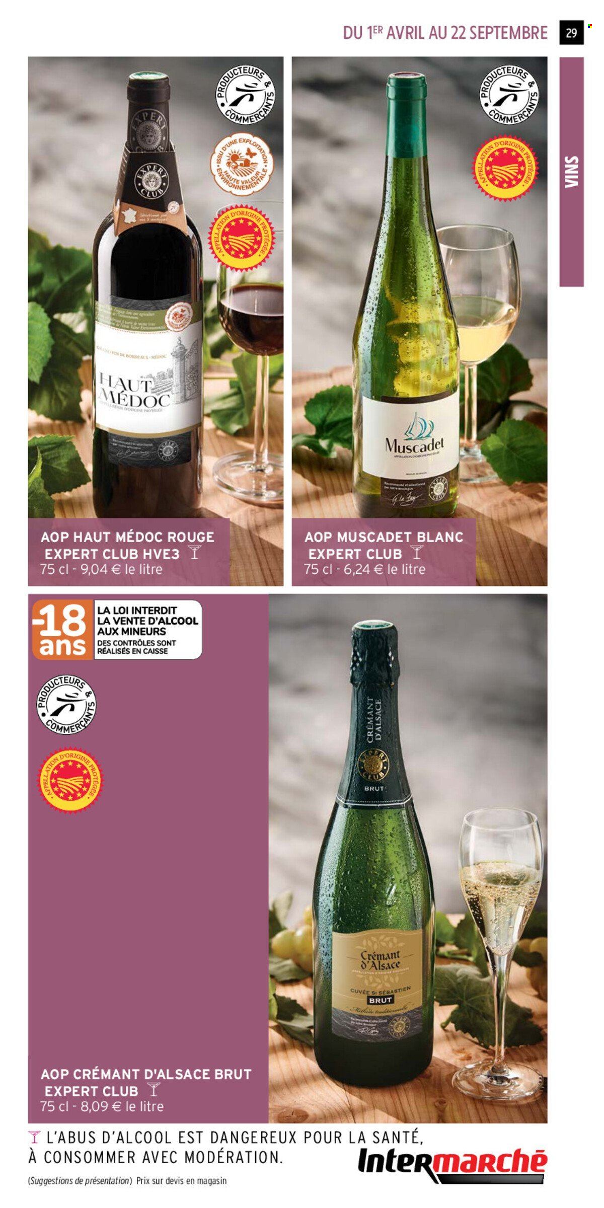 thumbnail - Catalogue Intermarché - 01/04/2024 - 22/09/2024 - Produits soldés - alcool, vin blanc, vin, Crémant d’Alsace, champagne, vin pétillant. Page 29.