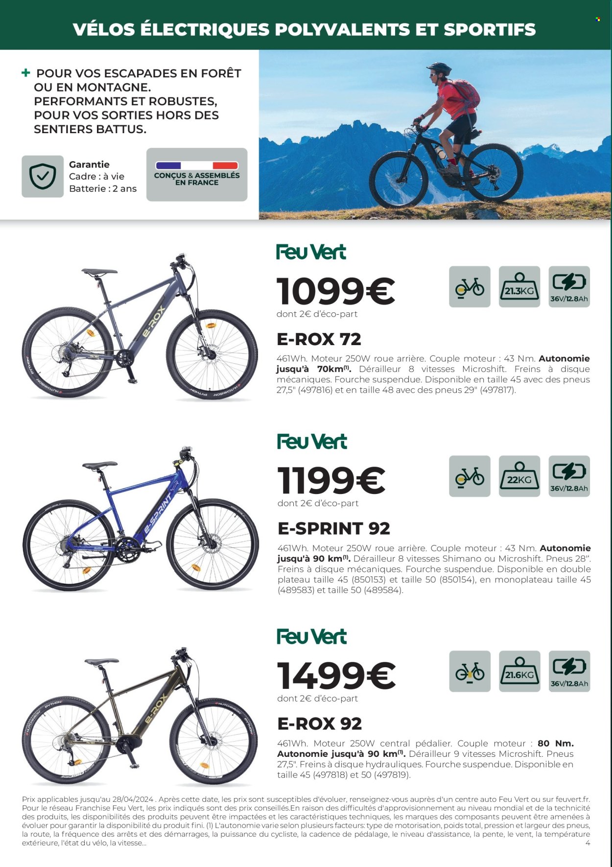 thumbnail - Catalogue Feu Vert - 27/03/2024 - 28/04/2024 - Produits soldés - vélo, roue, vélo électrique. Page 4.