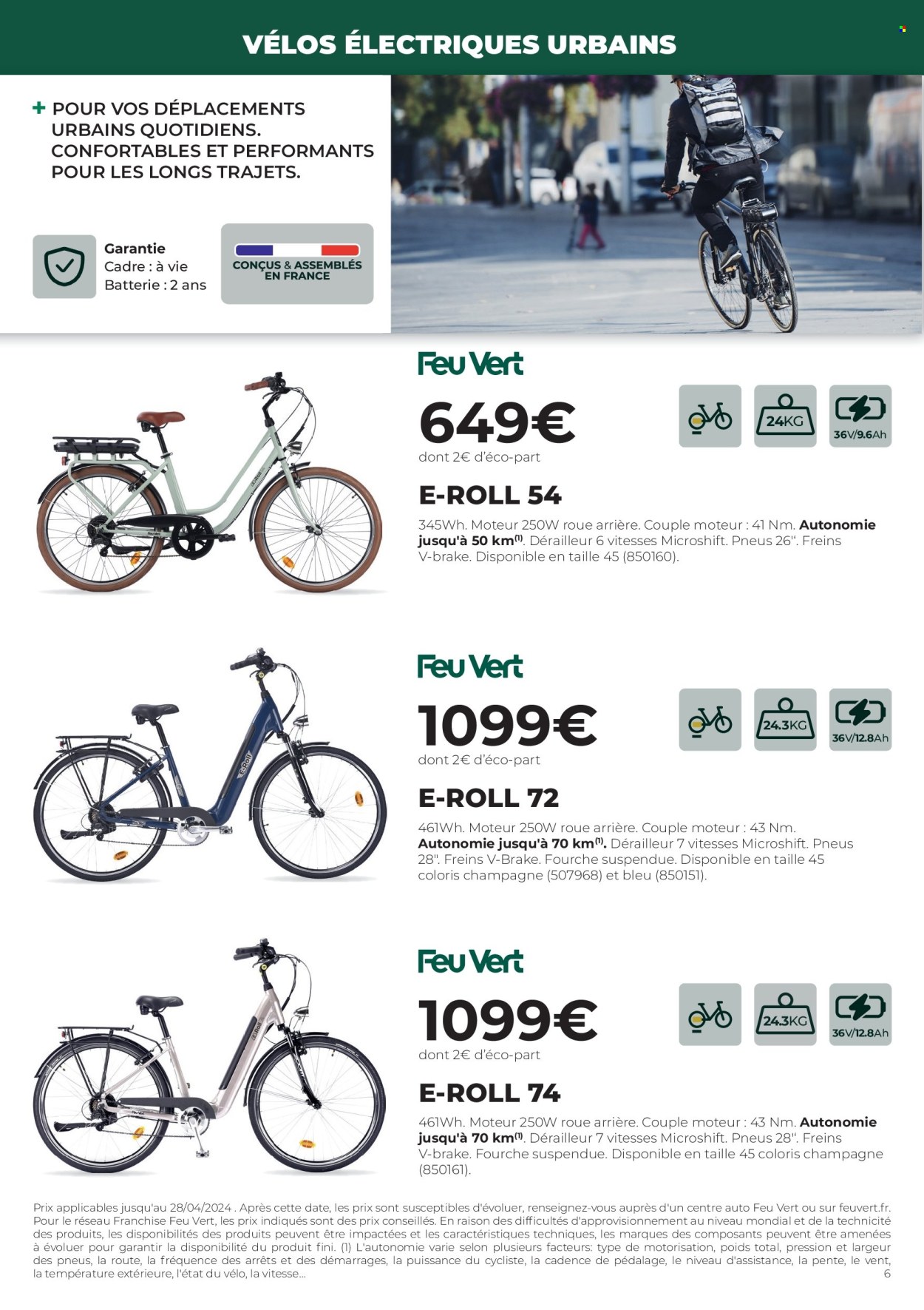 thumbnail - Catalogue Feu Vert - 27/03/2024 - 28/04/2024 - Produits soldés - vélo, roue, vélo électrique. Page 6.