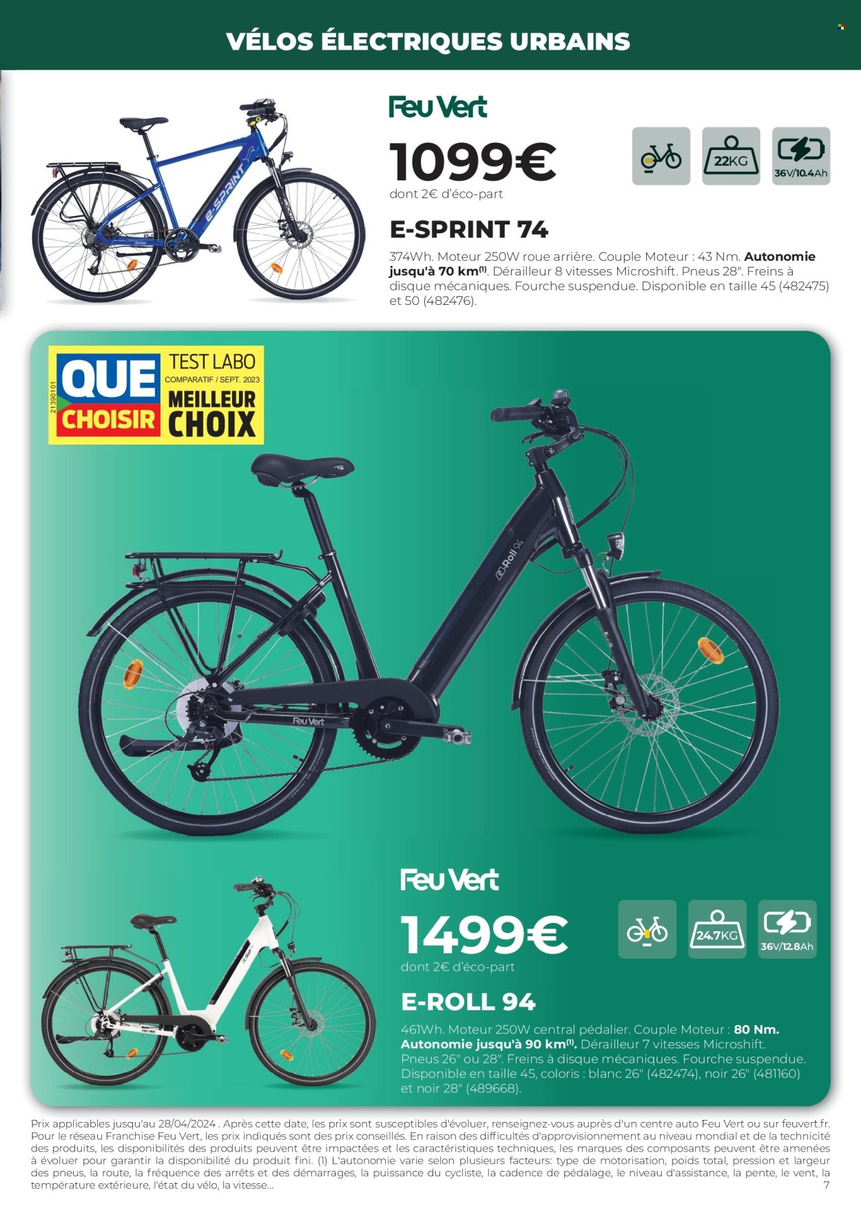 thumbnail - Catalogue Feu Vert - 27/03/2024 - 28/04/2024 - Produits soldés - vélo, roue, vélo électrique. Page 7.