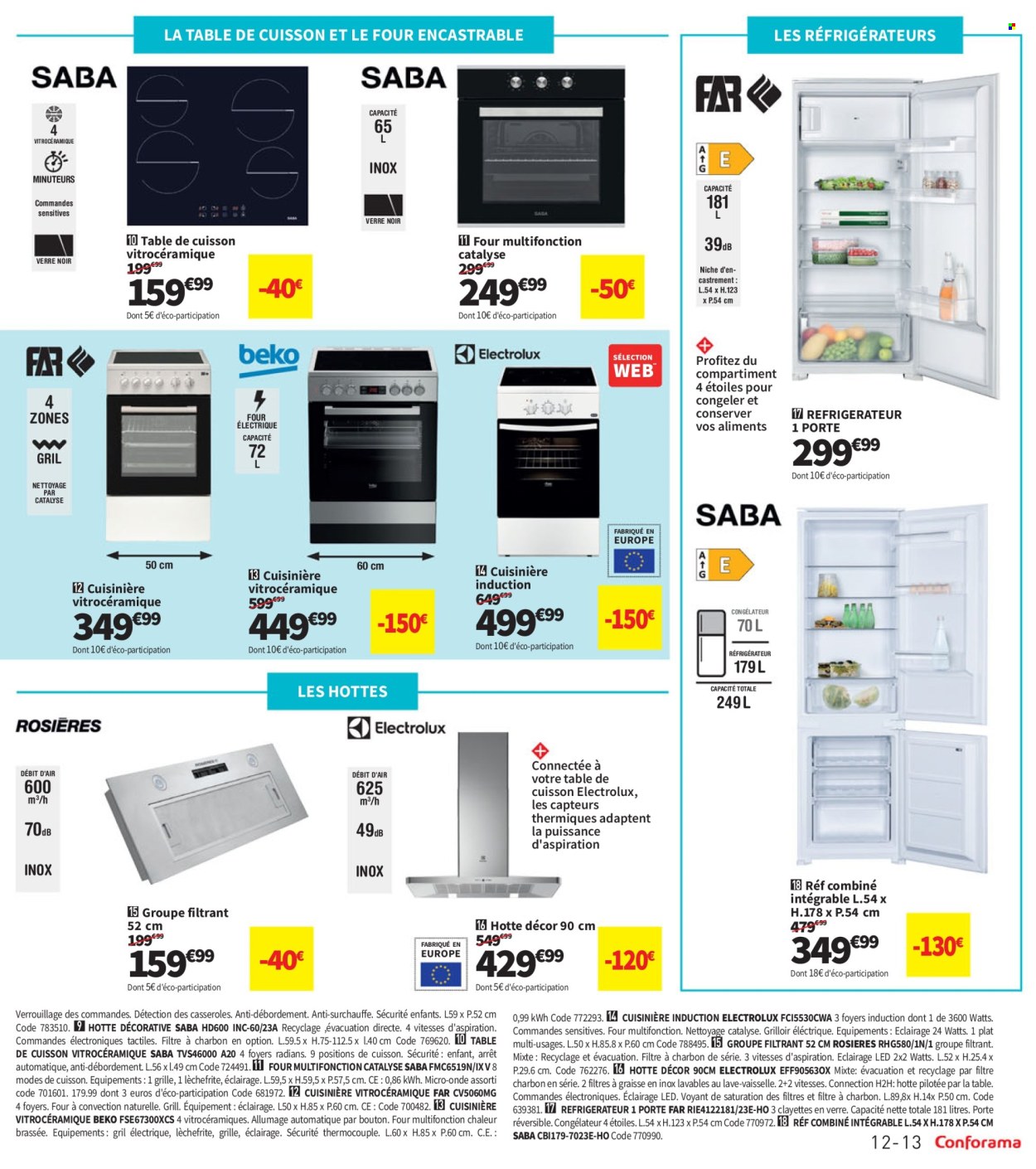 thumbnail - Catalogue Conforama - 02/04/2024 - 13/05/2024 - Produits soldés - Beko, Electrolux, verre, hotte, congélateur, frigo, cuisinière, grill. Page 13.