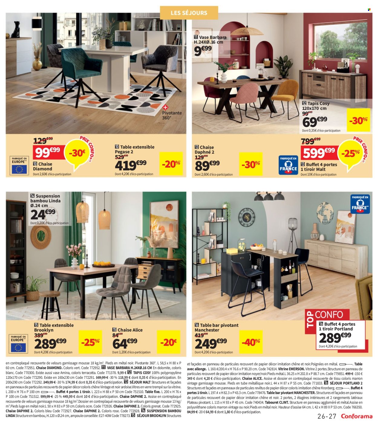 thumbnail - Catalogue Conforama - 02/04/2024 - 13/05/2024 - Produits soldés - table, tapis, vitrine, table extensible, buffet, vase. Page 27.