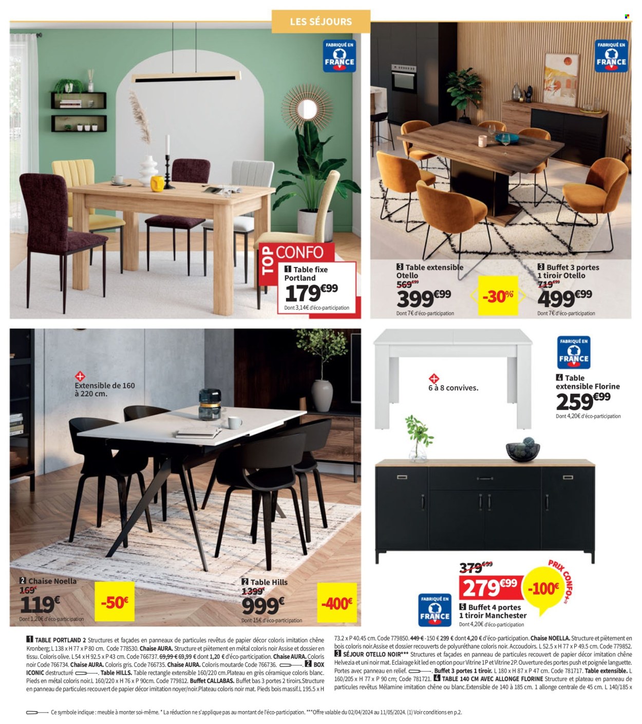 thumbnail - Catalogue Conforama - 02/04/2024 - 13/05/2024 - Produits soldés - table, chaise, vitrine, table extensible, buffet. Page 28.