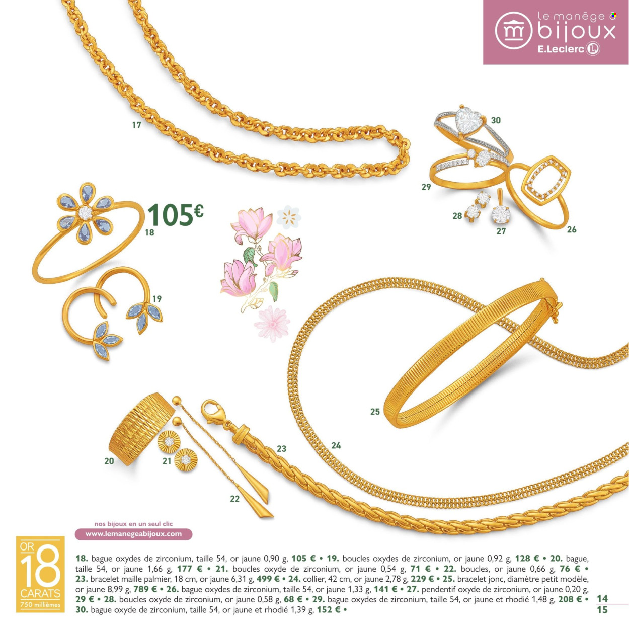 thumbnail - Catalogue E.Leclerc - 10/04/2024 - 15/06/2024 - Produits soldés - Maille, bague, bijouterie, bracelet, collier, palmier. Page 15.