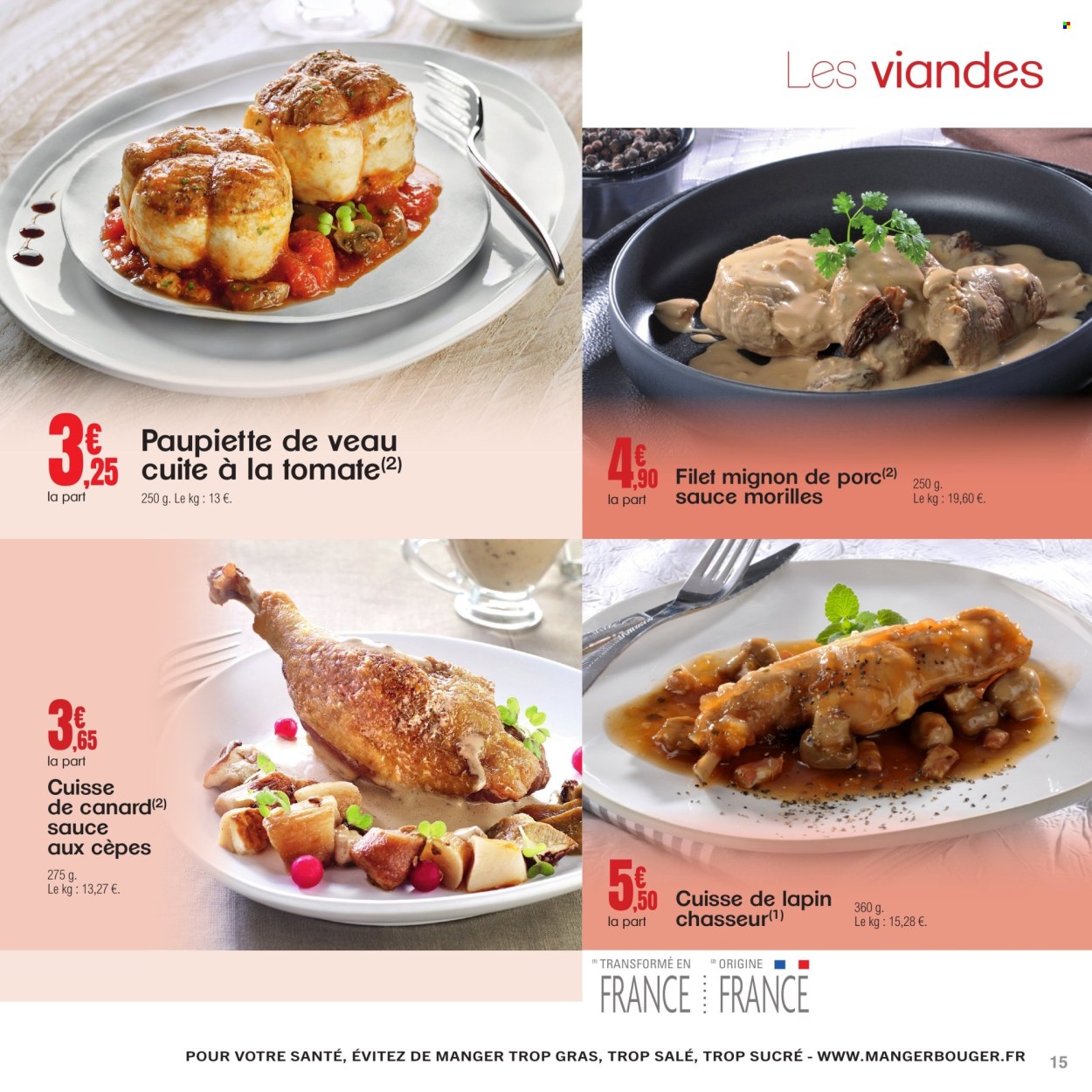 thumbnail - Catalogue E.Leclerc - 08/04/2024 - 30/11/2024 - Produits soldés - filet mignon, viande de porc, paupiette, cuisse de canard, viande de canard, viande de veau, viande de lapin. Page 15.