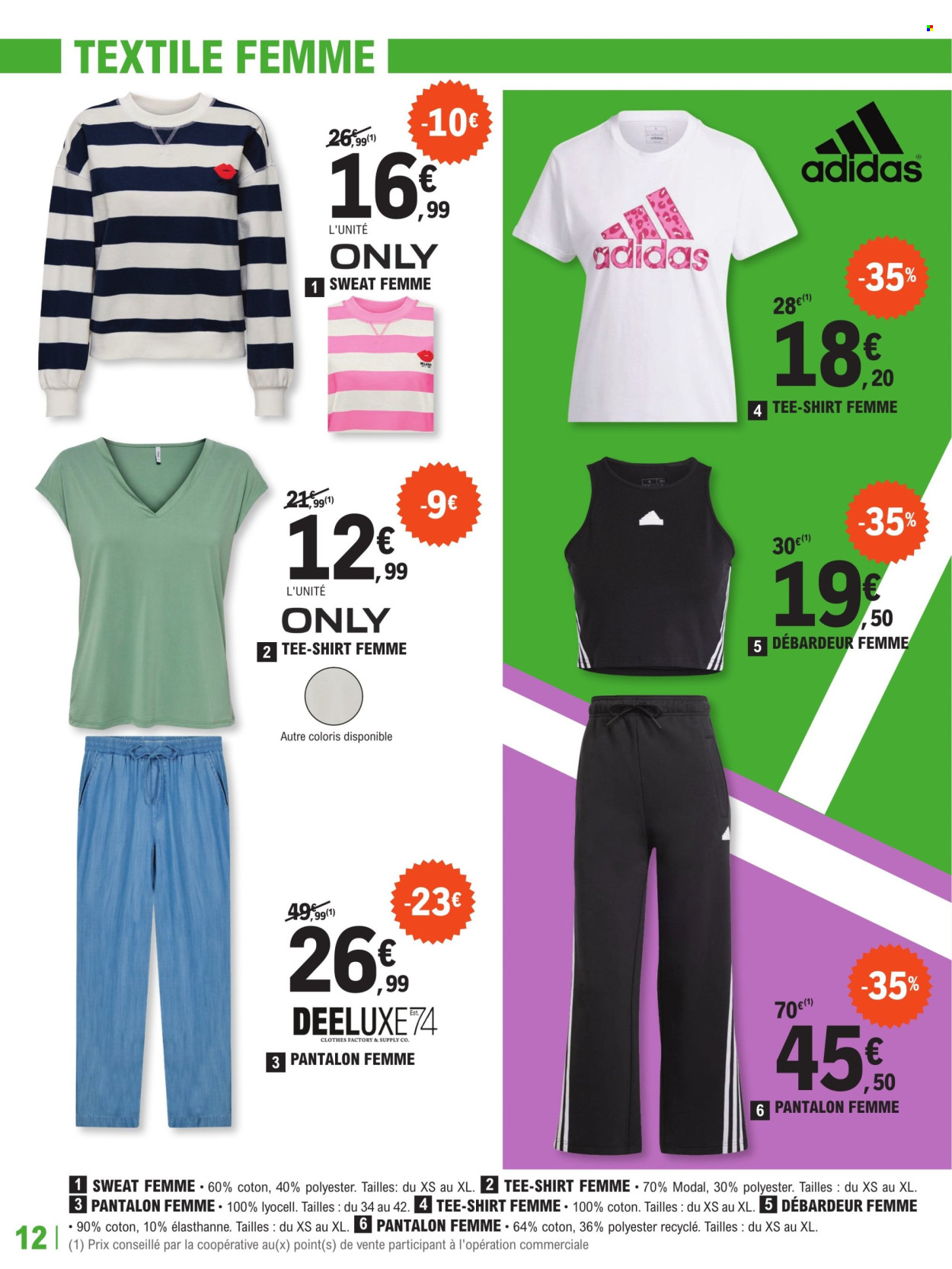 thumbnail - Catalogue E.Leclerc - 16/04/2024 - 04/05/2024 - Produits soldés - Adidas, pantalon, débardeur, t-shirt, sweat-shirt. Page 12.