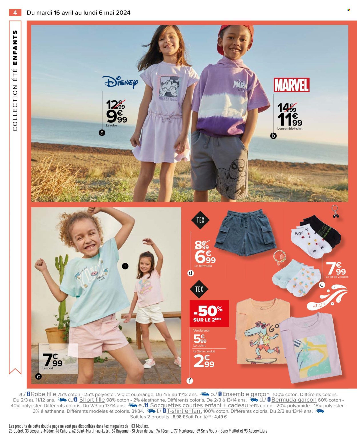 thumbnail - Catalogue Carrefour Hypermarchés - 16/04/2024 - 06/05/2024 - Produits soldés - Disney, robe, chaussettes, shorts, t-shirt. Page 6.