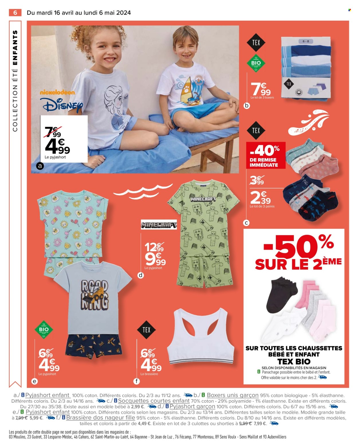 thumbnail - Catalogue Carrefour Hypermarchés - 16/04/2024 - 06/05/2024 - Produits soldés - boxers, Disney, pyjama, chaussettes, brassière. Page 8.