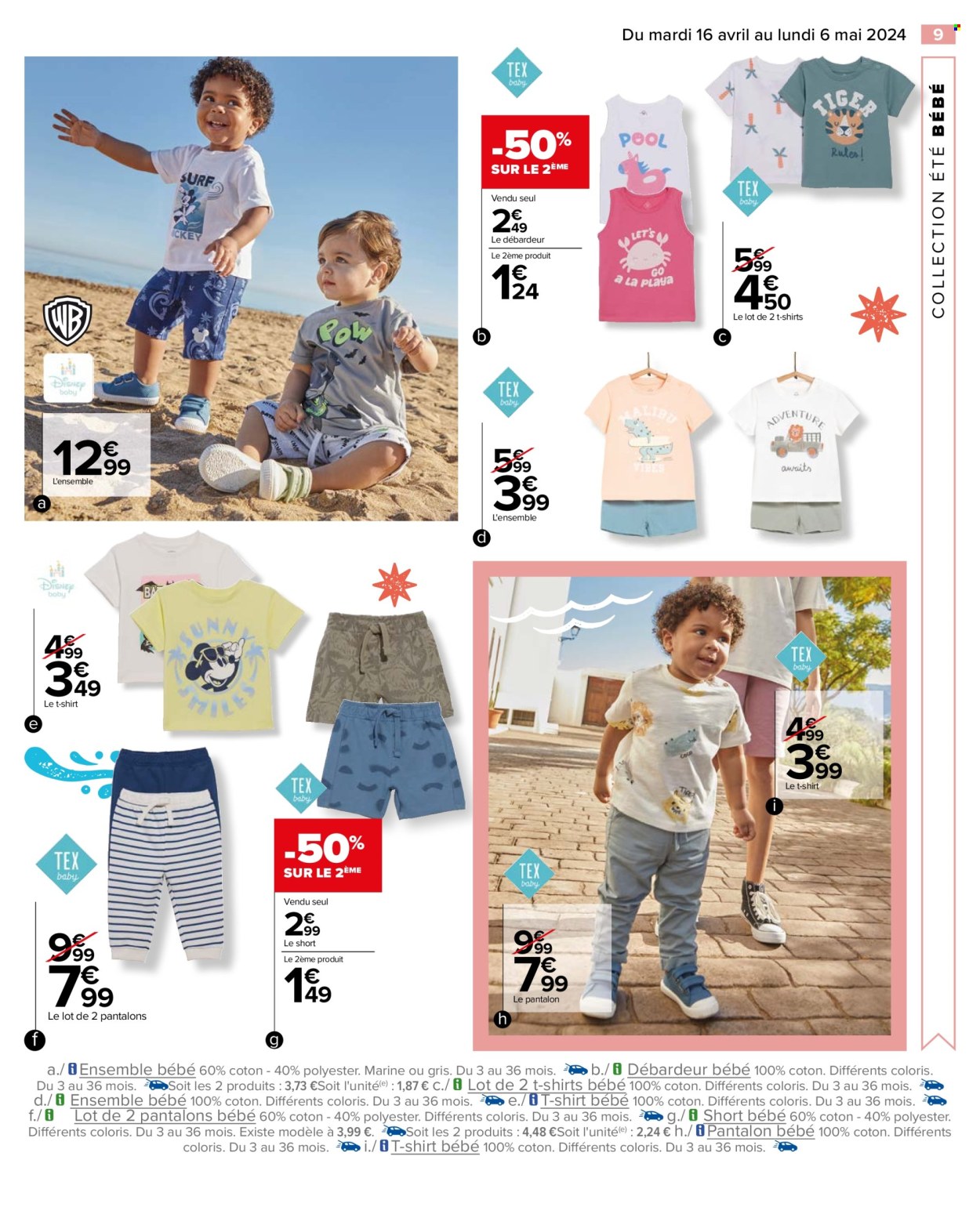 thumbnail - Catalogue Carrefour Hypermarchés - 16/04/2024 - 06/05/2024 - Produits soldés - débardeur, t-shirt, Disney, ensemble bébé, shorts, pantalon. Page 11.