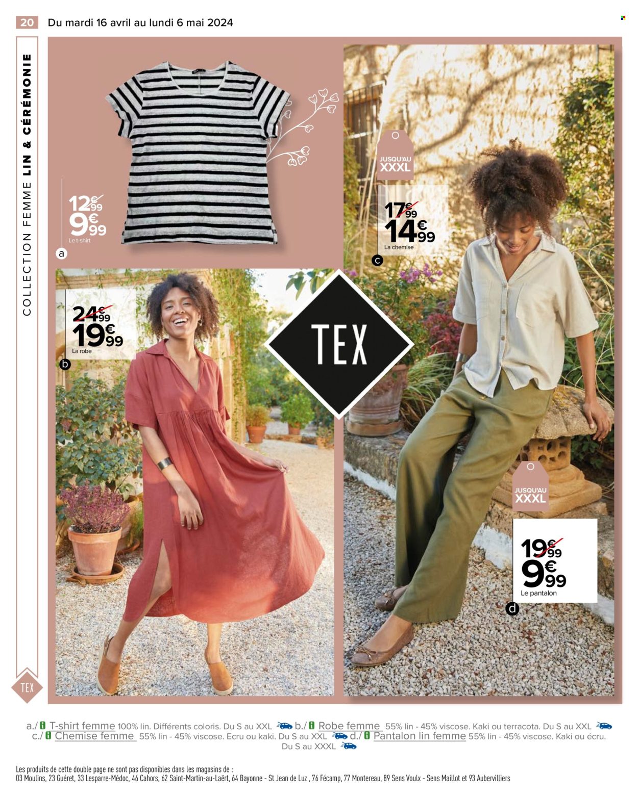 thumbnail - Catalogue Carrefour Hypermarchés - 16/04/2024 - 06/05/2024 - Produits soldés - t-shirt, chemise, robe, pantalon. Page 22.