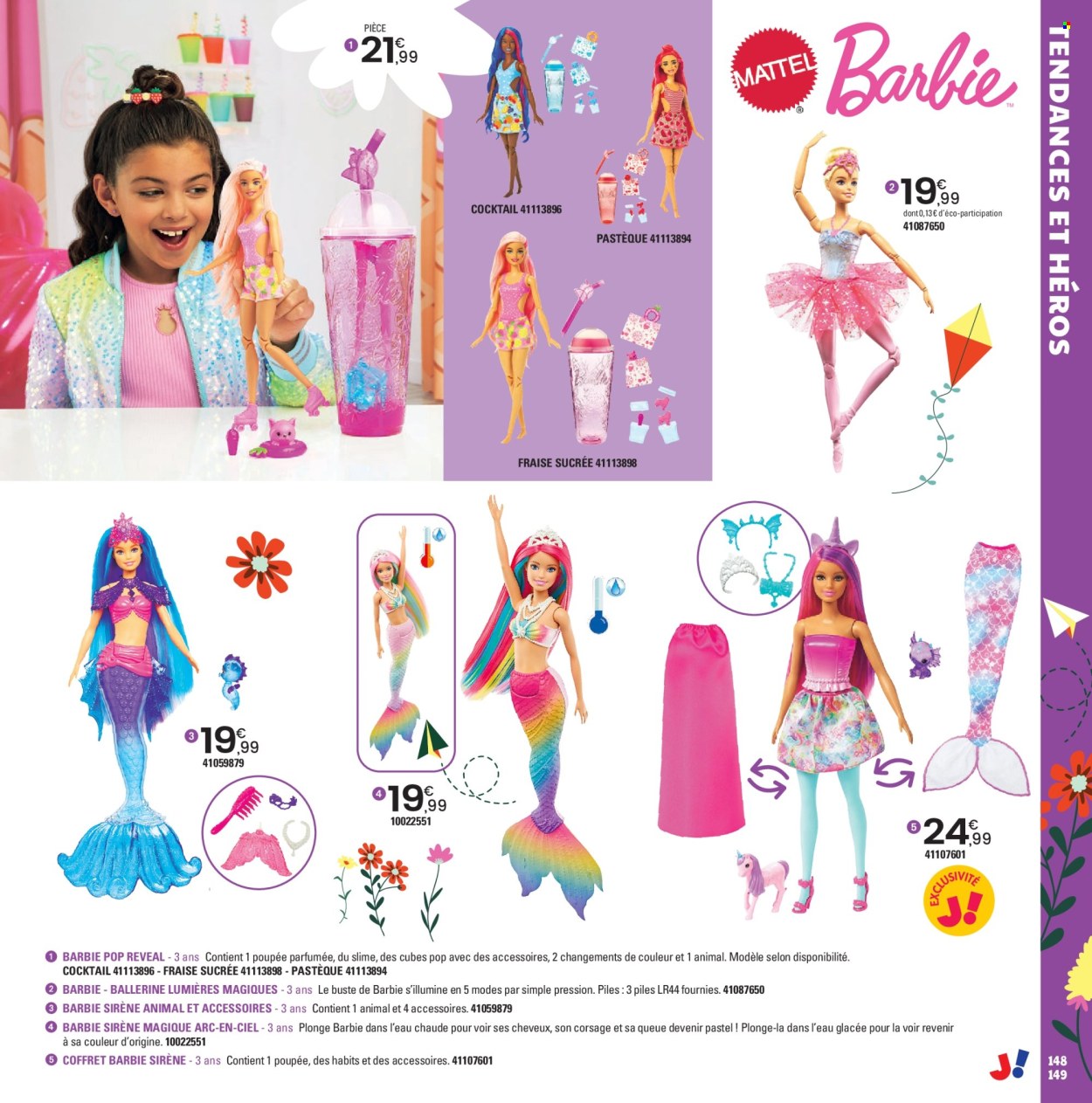thumbnail - Catalogue JouéClub - 25/03/2024 - 30/06/2024 - Produits soldés - Barbie, coffret, poupée, Arc en ciel, jouet. Page 149.