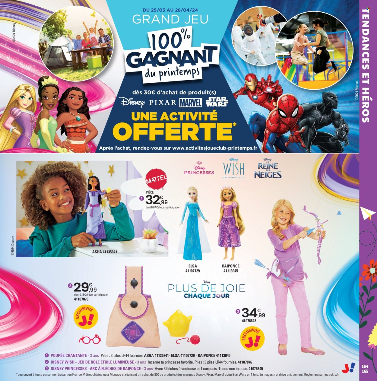 thumbnail - Catalogue JouéClub - 25/03/2024 - 30/06/2024 - Produits soldés - flèches, Disney, poupée, jouet. Page 165.