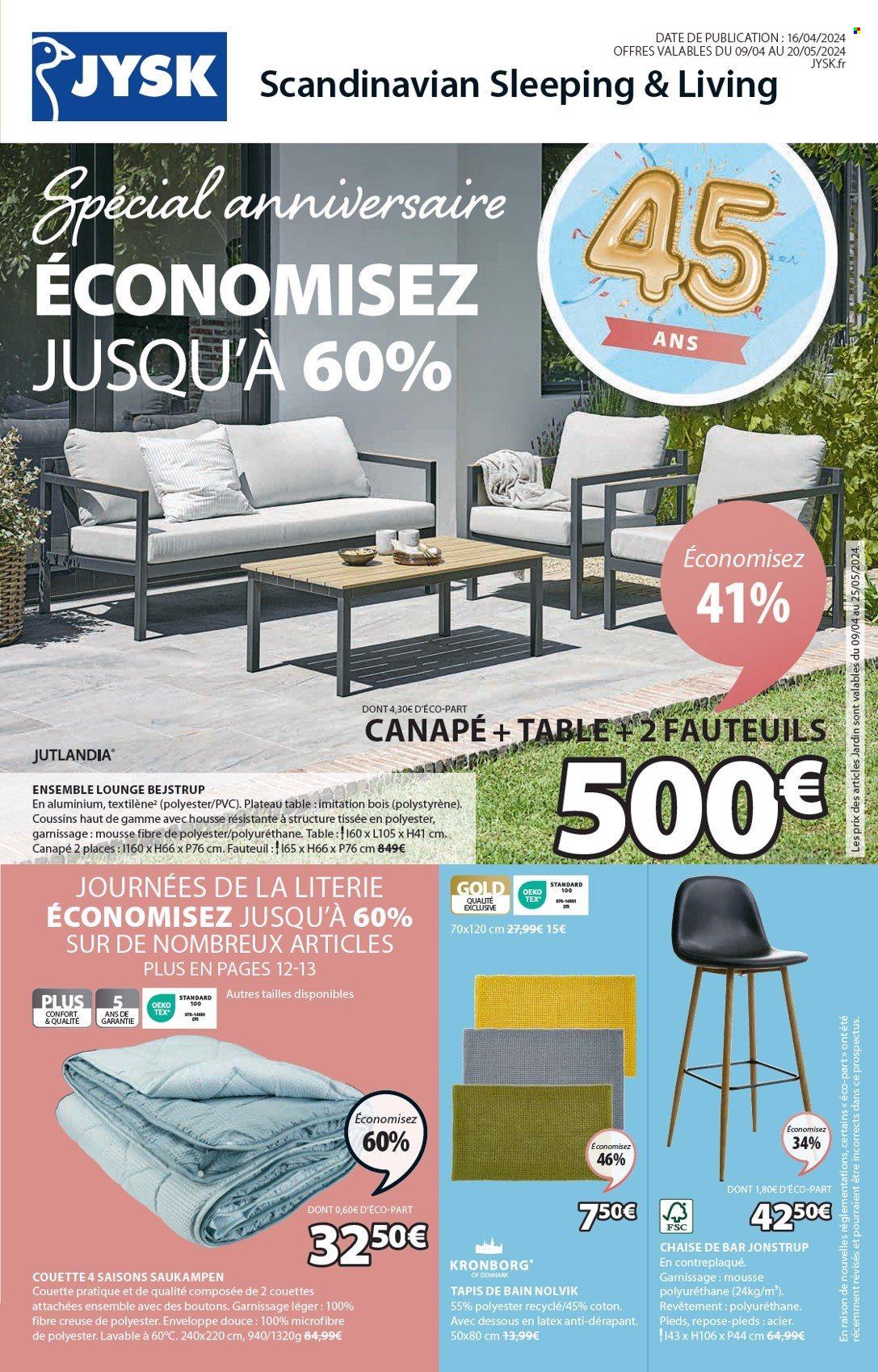 thumbnail - Catalogue JYSK - 09/04/2024 - 20/05/2024 - Produits soldés - couette, tapis, tapis de bain, chaise, chaise de bar. Page 2.