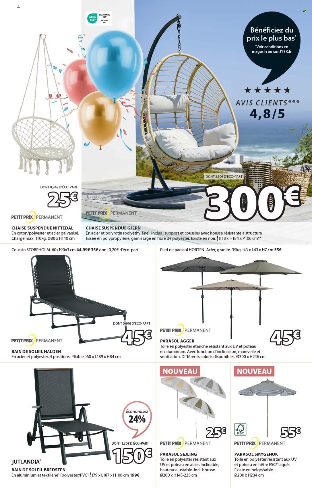 thumbnail - Catalogue JYSK - 09/04/2024 - 20/05/2024 - Produits soldés - chaise, bain de soleil, parasol. Page 5.