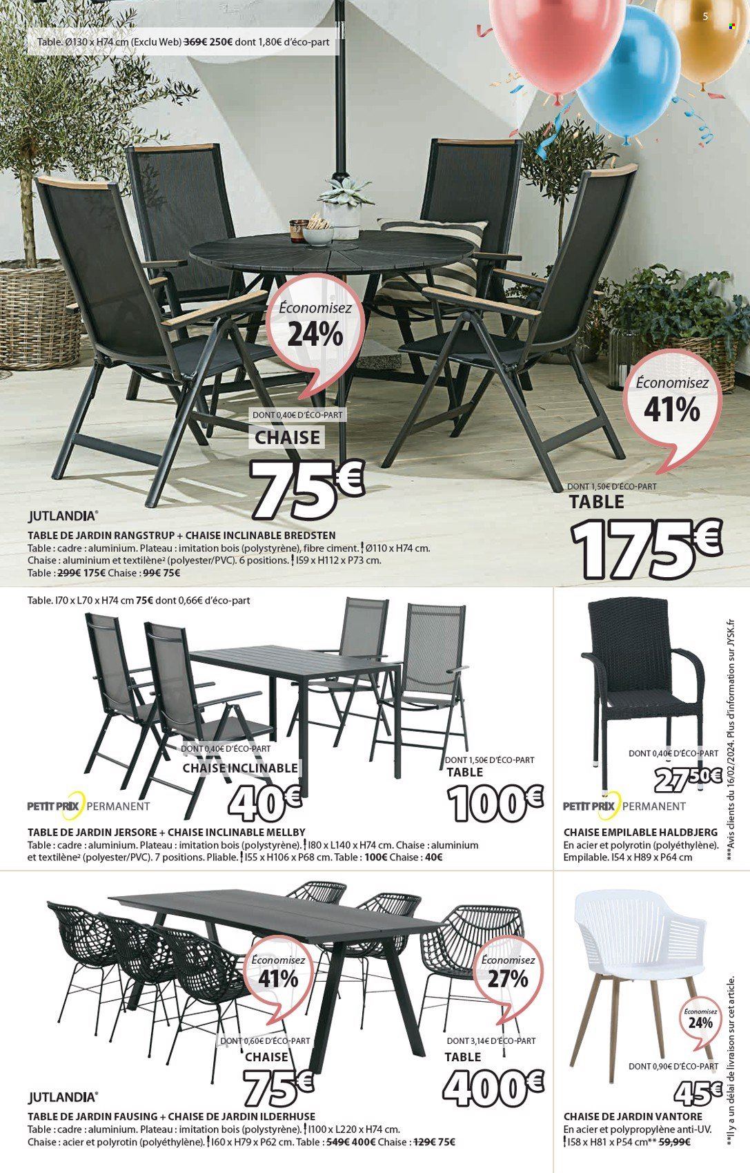 thumbnail - Catalogue JYSK - 09/04/2024 - 20/05/2024 - Produits soldés - chaise, chaise inclinable, table, table de jardin, chaise empilable. Page 6.