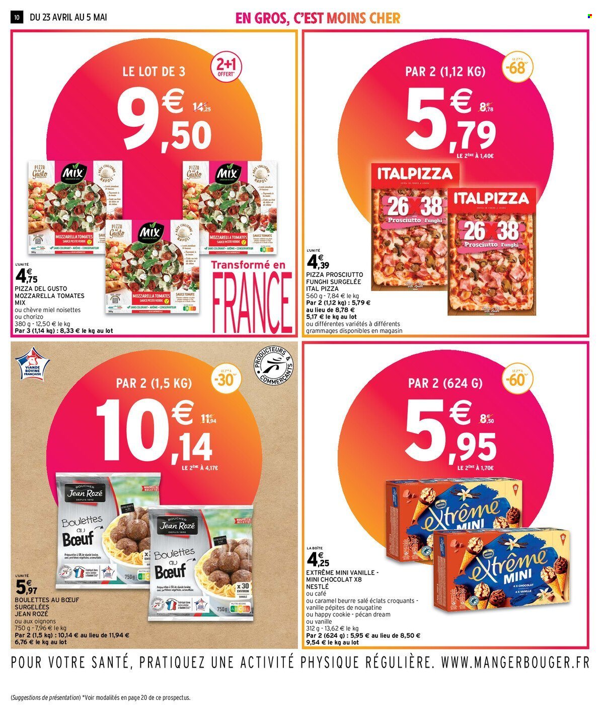 thumbnail - Catalogue Intermarché - 23/04/2024 - 05/05/2024 - Produits soldés - Nestlé, chocolat, viande boeuf, boulettes de bœuf, pizza, fromage. Page 10.