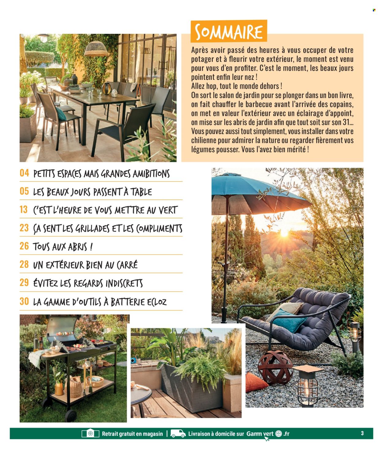 thumbnail - Catalogue Gamm vert - 20/03/2024 - 02/06/2024 - Produits soldés - salon de jardin, Beaux Jours, abris de jardin, barbecue. Page 3.