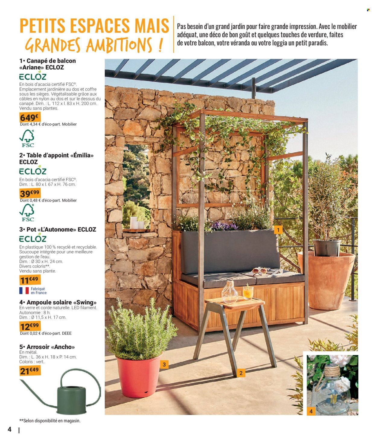 thumbnail - Catalogue Gamm vert - 20/03/2024 - 02/06/2024 - Produits soldés - table, ampoule solaire, jardinière, arrosoir. Page 4.
