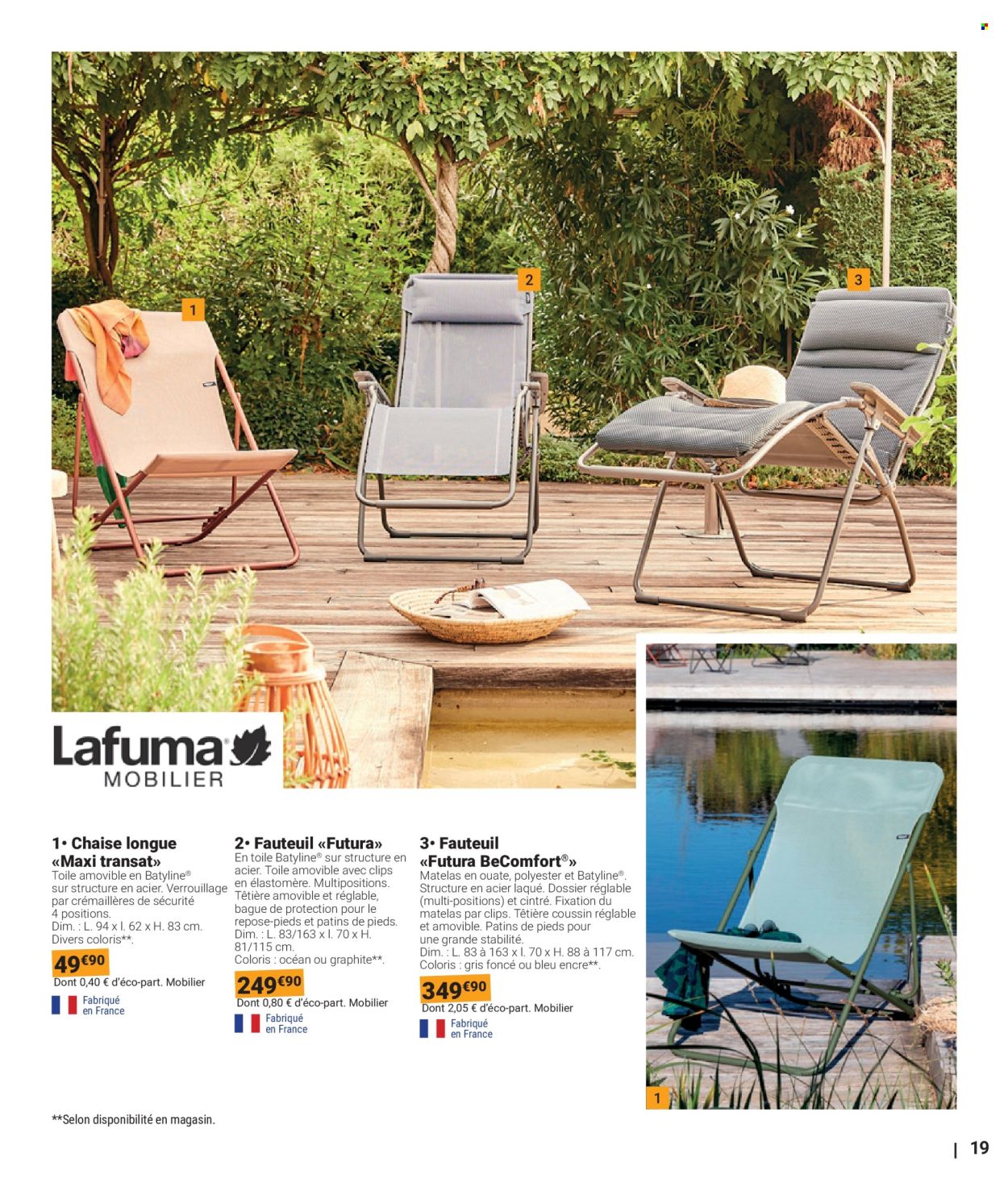thumbnail - Catalogue Gamm vert - 20/03/2024 - 02/06/2024 - Produits soldés - coussin, fauteuil, chaise, chaise longue, transat. Page 19.