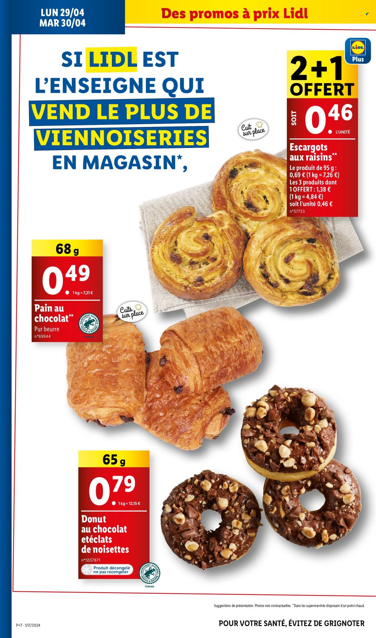 thumbnail - Catalogue Lidl - 24/04/2024 - 30/04/2024 - Produits soldés - pain, escargots, pain au chocolat, donut. Page 32.