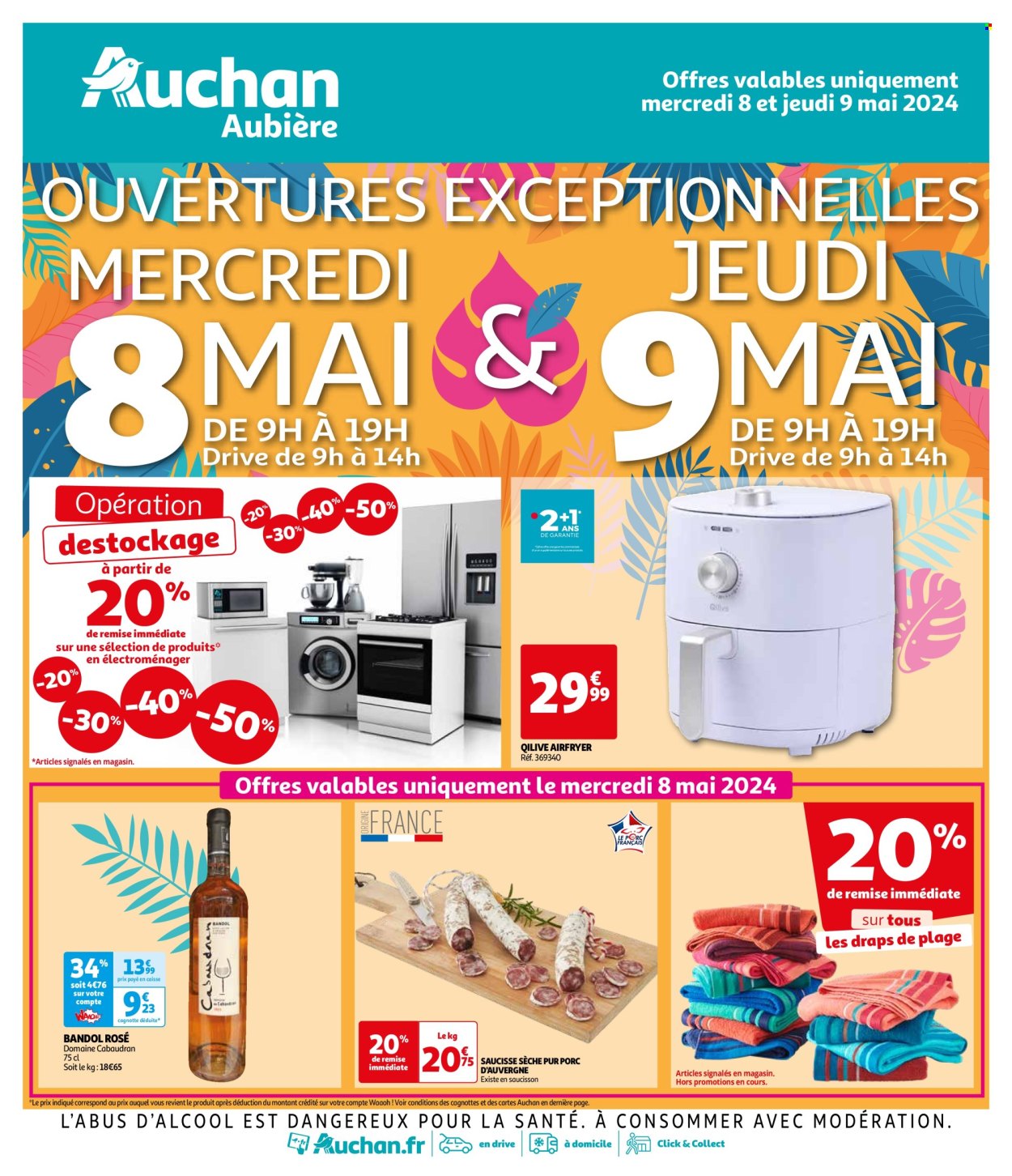 thumbnail - Catalogue Auchan - 29/04/2024 - 09/05/2024 - Produits soldés - saucisse sèche, saucisse, saucisson, friteuse. Page 1.
