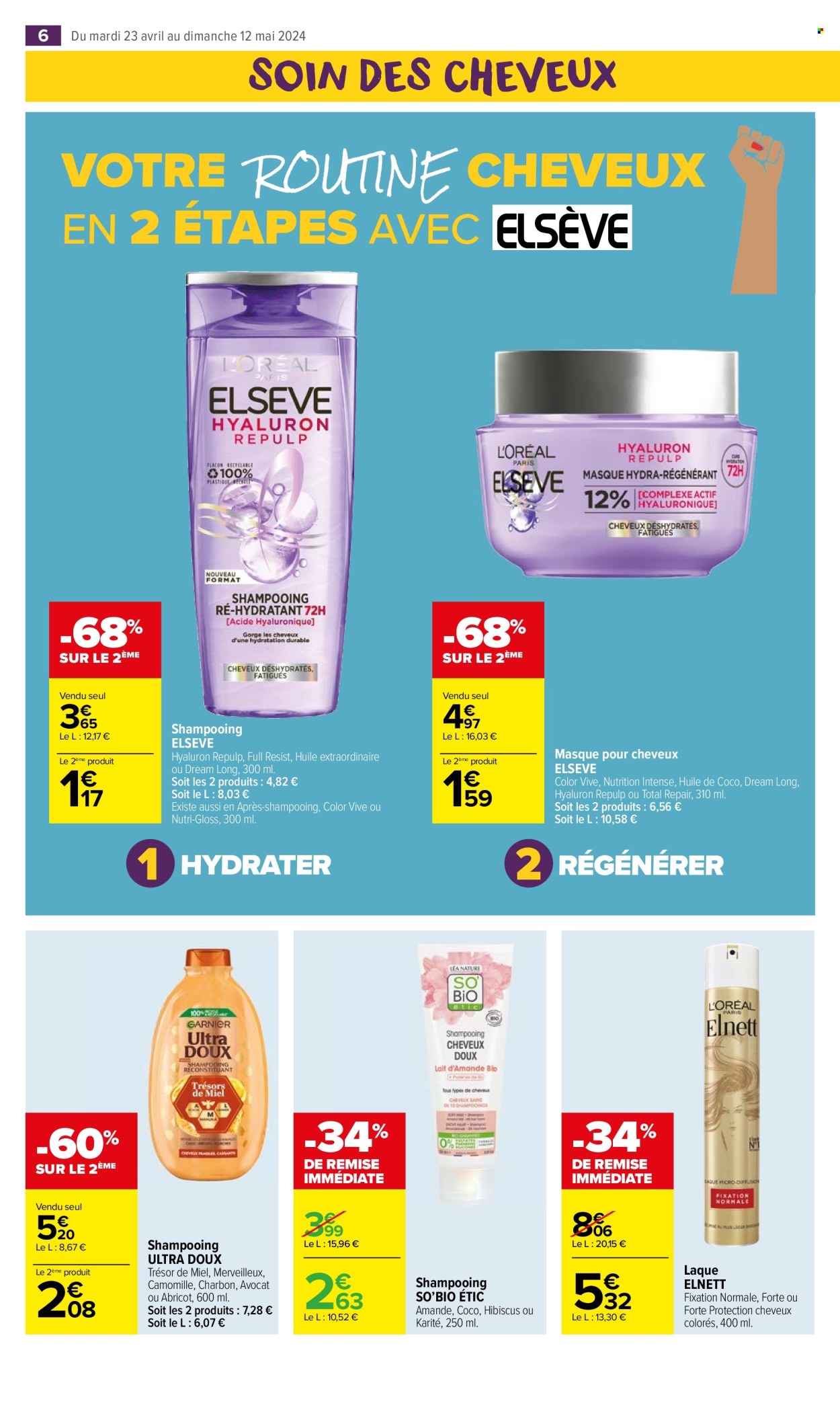 thumbnail - Catalogue Carrefour Market - 23/04/2024 - 12/05/2024 - Produits soldés - shampooing, Elseve, masque, Ultra Doux. Page 8.